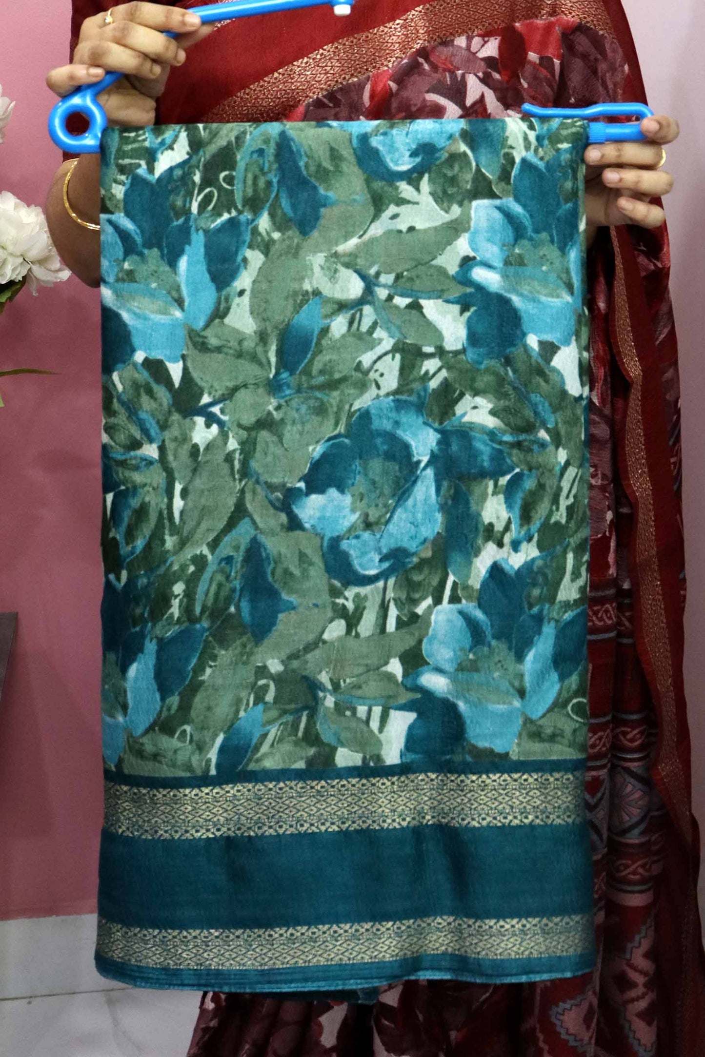 DC104 | Fancy Crushed Silk Saree with Contrast Gap Border & Running Blouse | Premium Soft Lightweight Saree