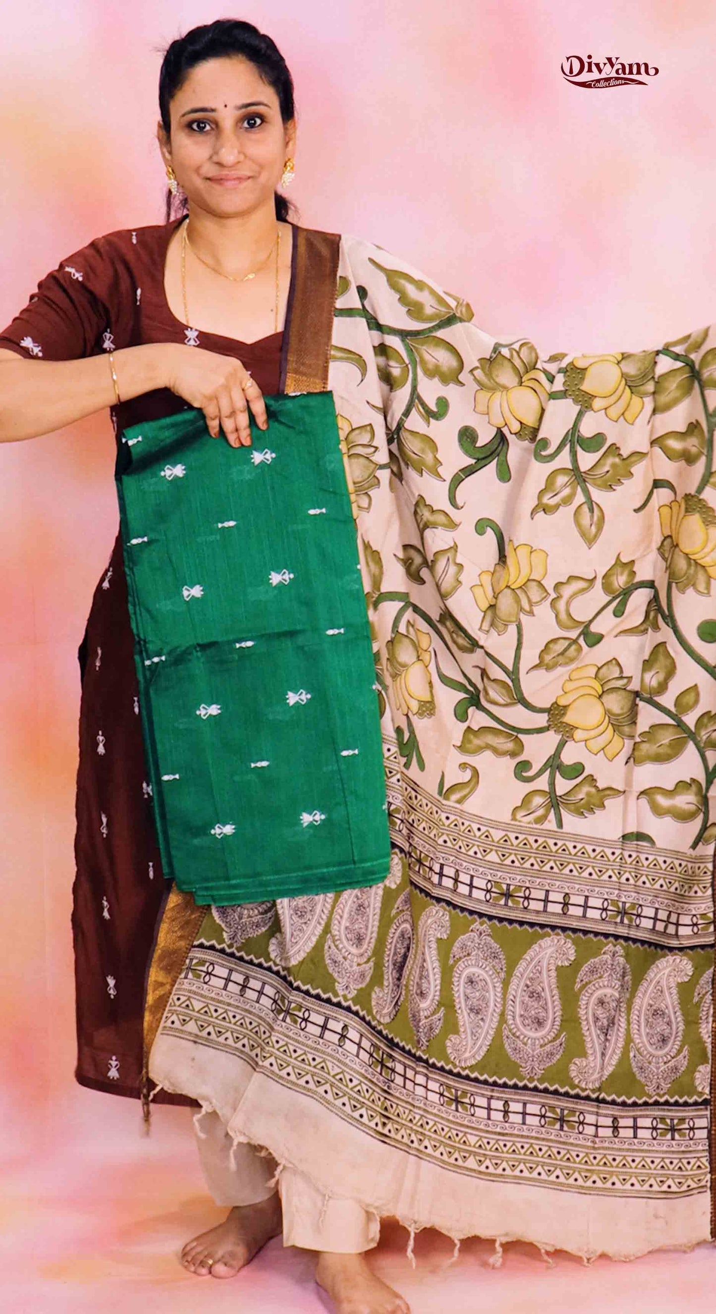 DC237 | Raw Silk Dress Material with Chennuri Silk Kalamkari Dupatta & Original Nizam Border