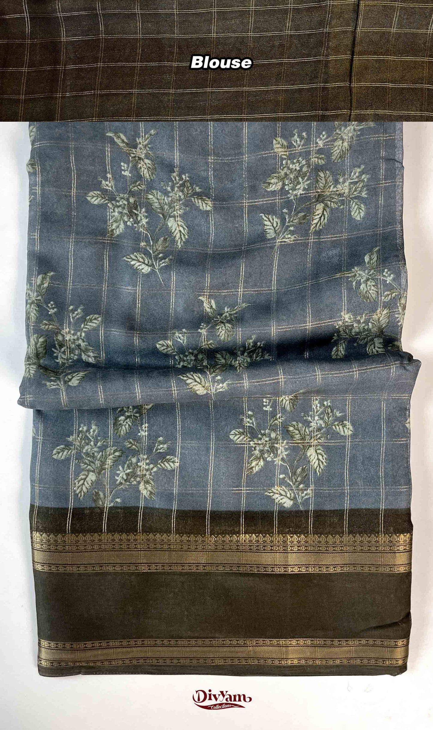 DC187 | Fancy Soft Georgette Saree with All Over Zari Checks & Contrast Border | Flowing Drapes Collection