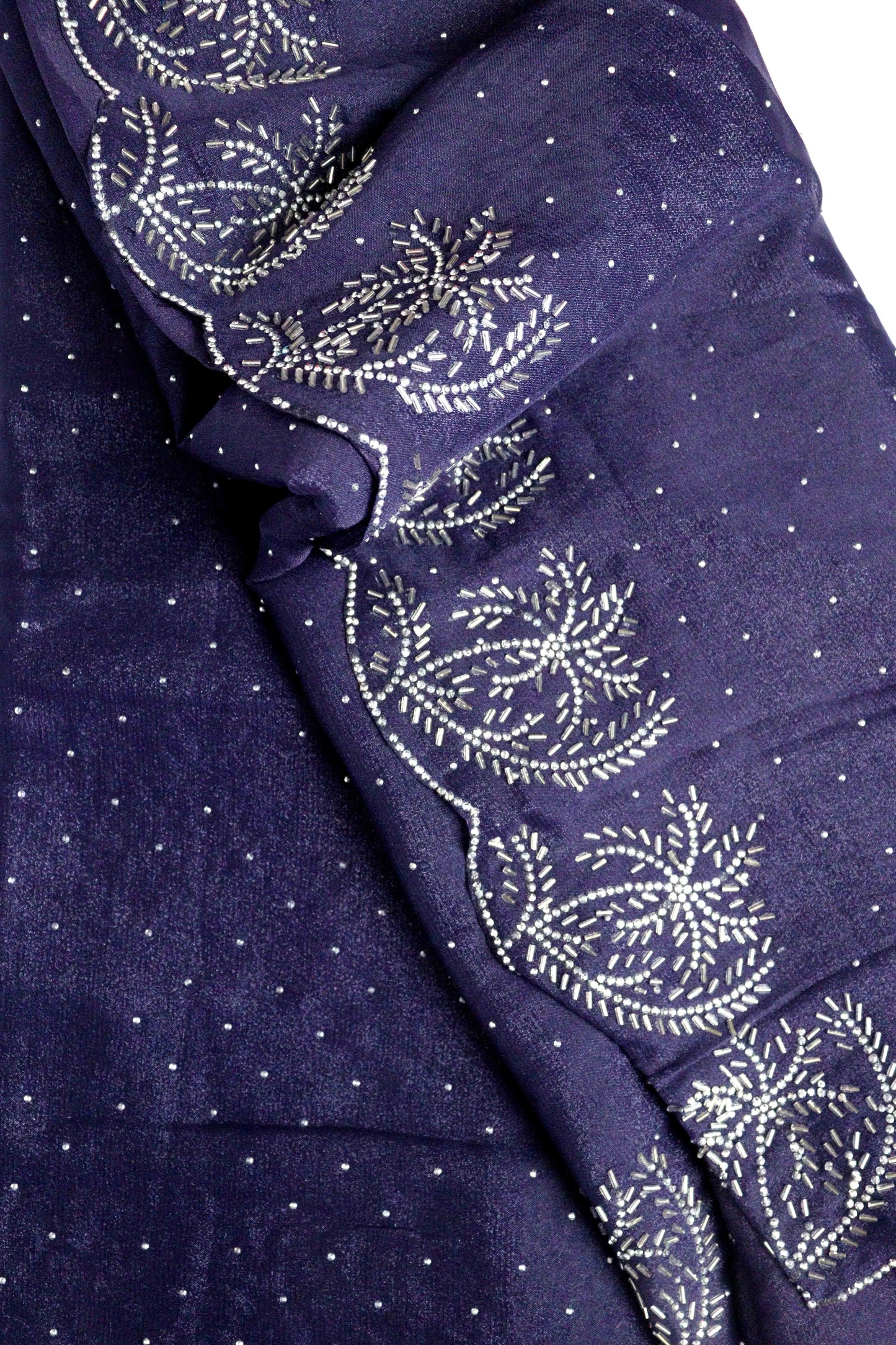 DCSS37 | Ink Blue Stone Work Silk Saree with Swarovski & Aari Blouse