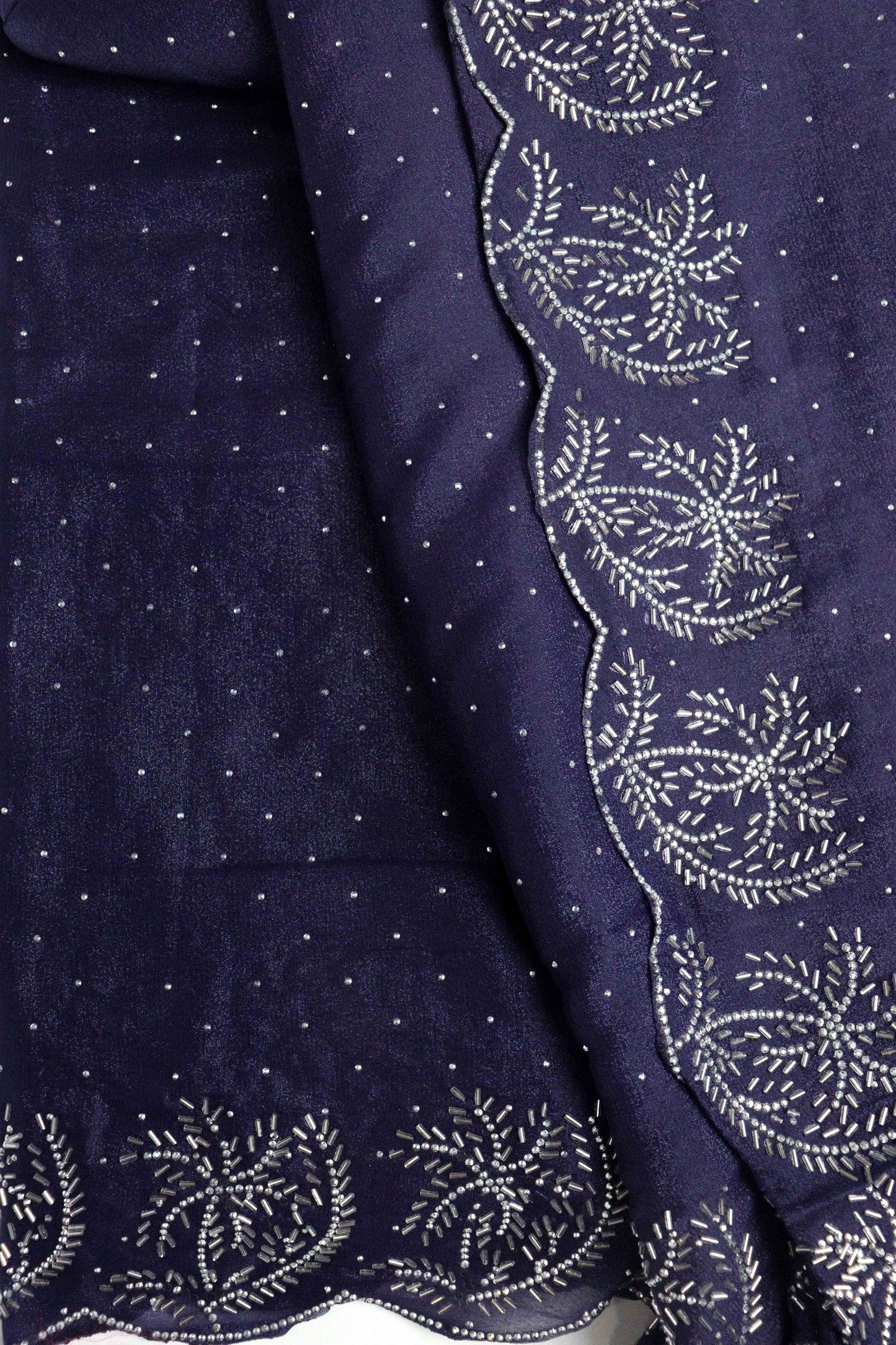 DCSS37 | Ink Blue Stone Work Silk Saree with Swarovski & Aari Blouse