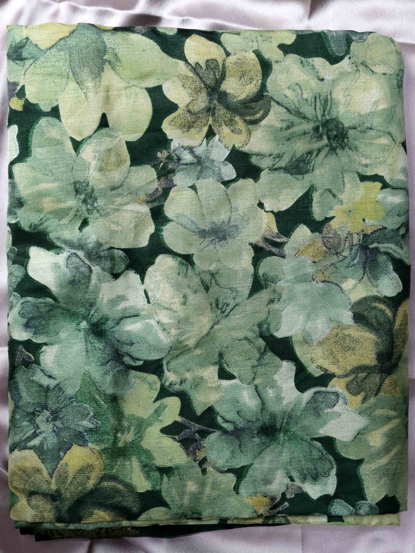 Green Fancy Silk Saree with Jacquard Gap Border and Beautiful Floral Print