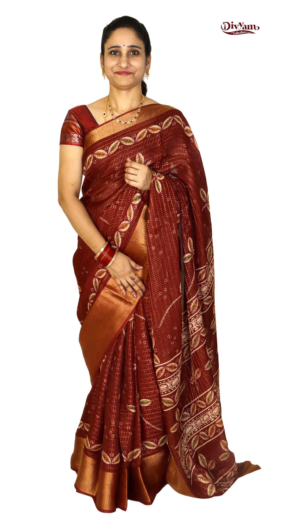 DC296 | Fancy Silk Saree with All-Over Zari Checks & Running Blouse