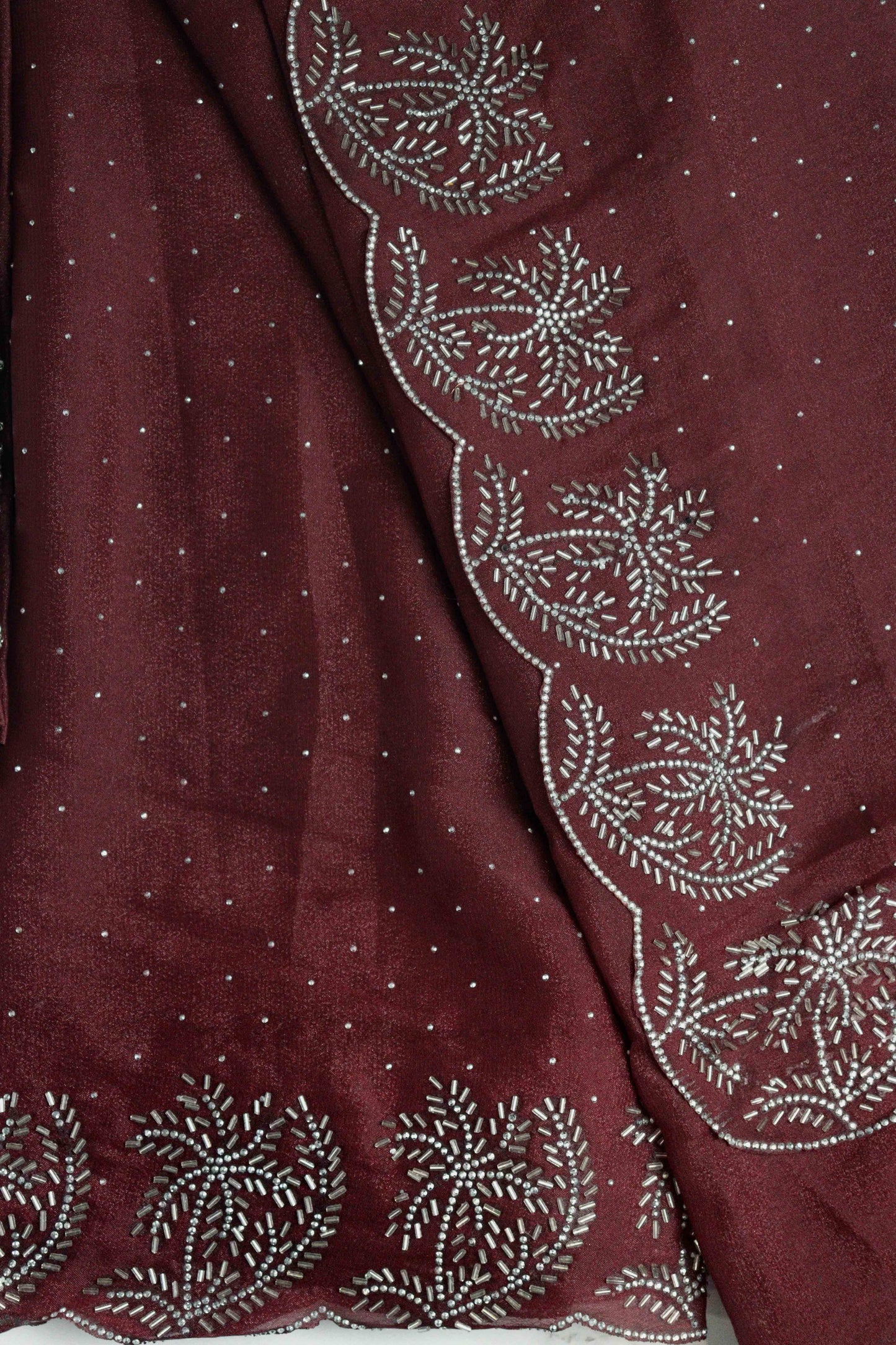 DCSS37 | Maroon Stone Work Silk Saree with Swarovski & Aari Blouse