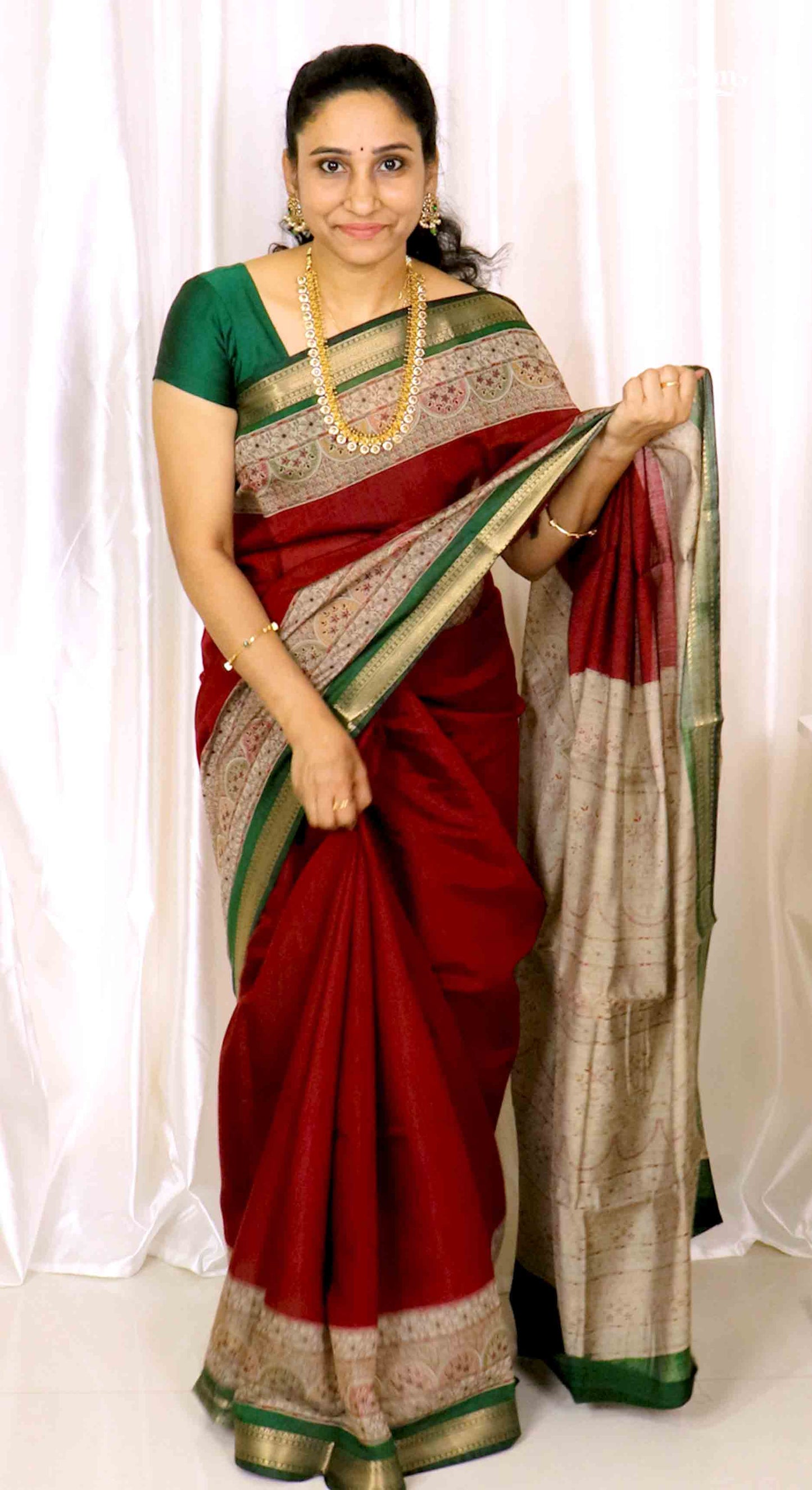DC169 | Maheshwari Cotton Saree with Designer Border & Pallu | Contrast Blouse