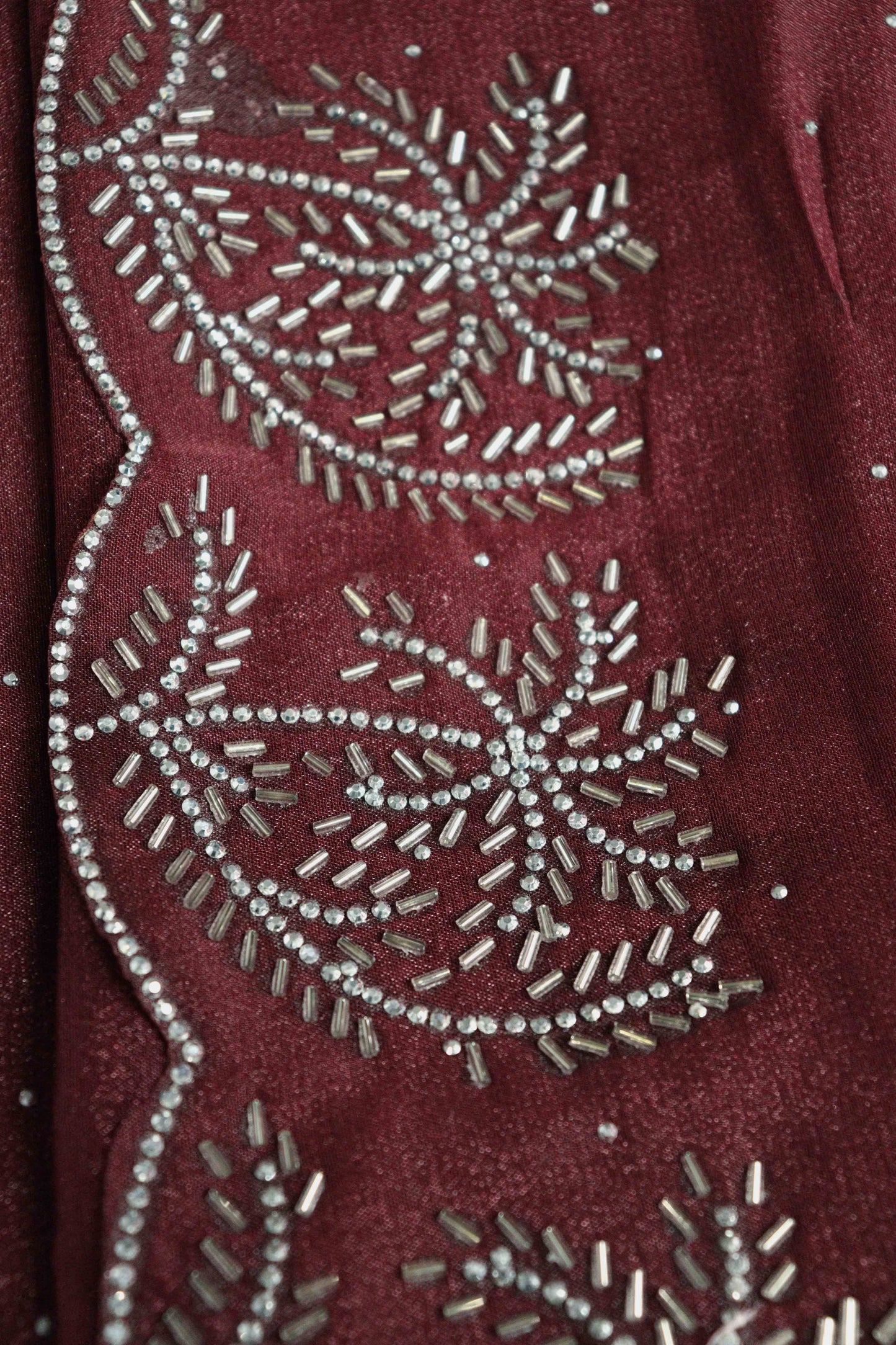 DCSS37 | Maroon Stone Work Silk Saree with Swarovski & Aari Blouse