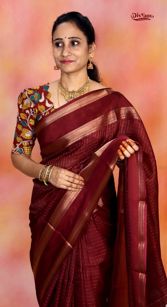 DC274 | Fancy Georgette Saree with Zari Checks & Kalamkari Blouse