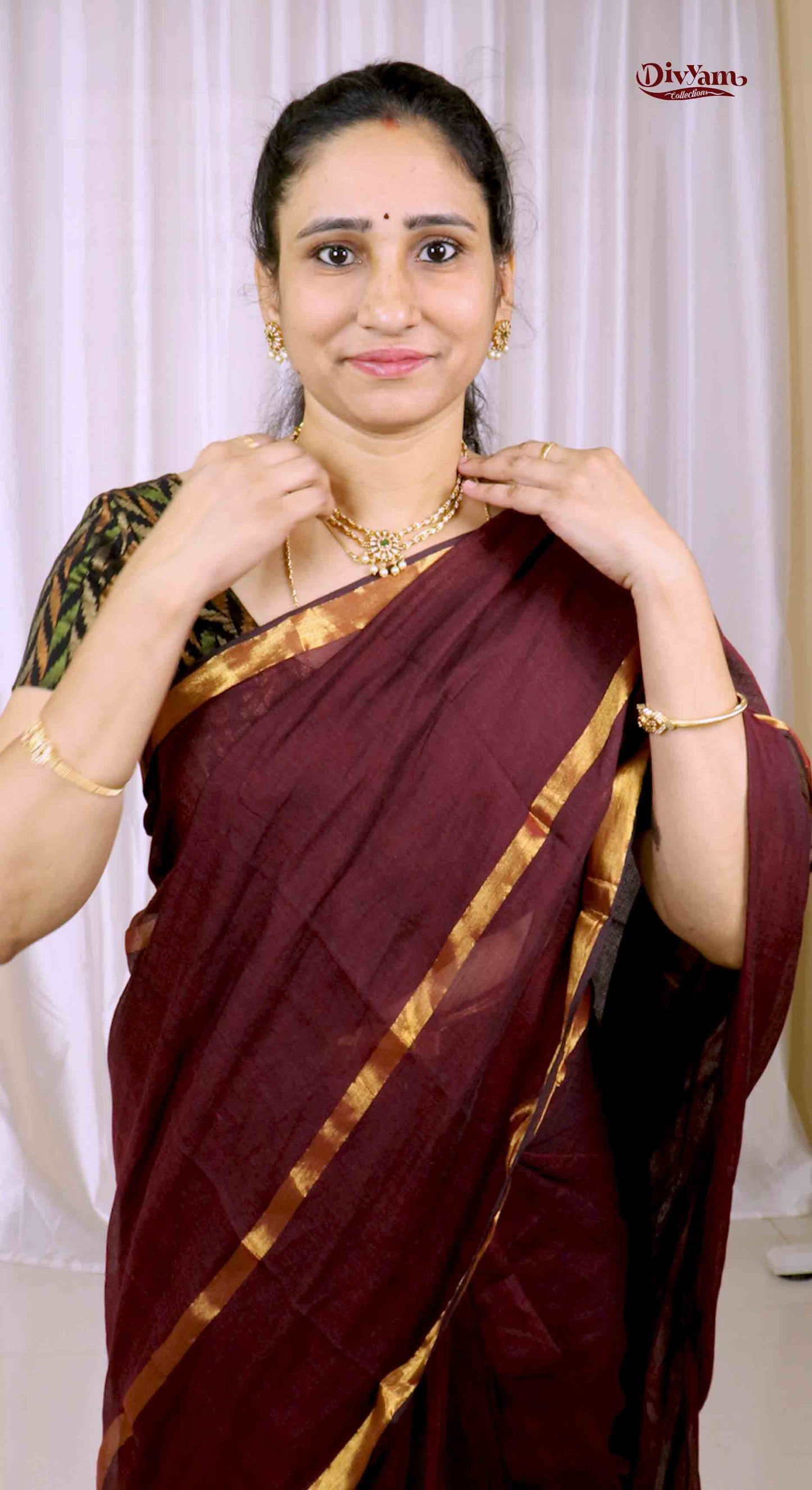 DC185 | Pure Soft Mul 120 count Cotton Plain Saree with Premium Gape Border | Maroon Single Shade