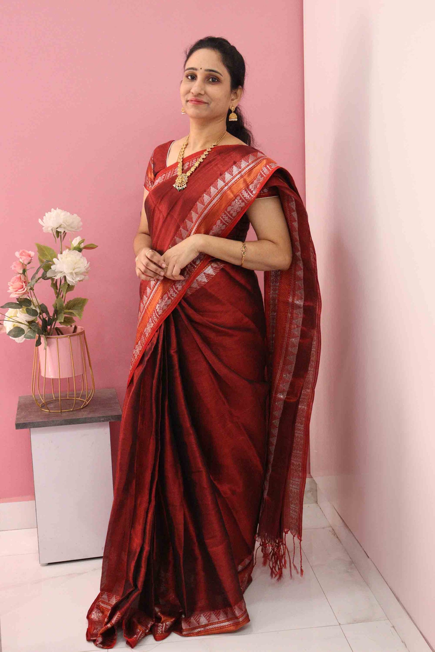 DC109 | Tissue Cotton Dual Tone Saree with Silver & Gold Zari | Lightweight Elegant Saree