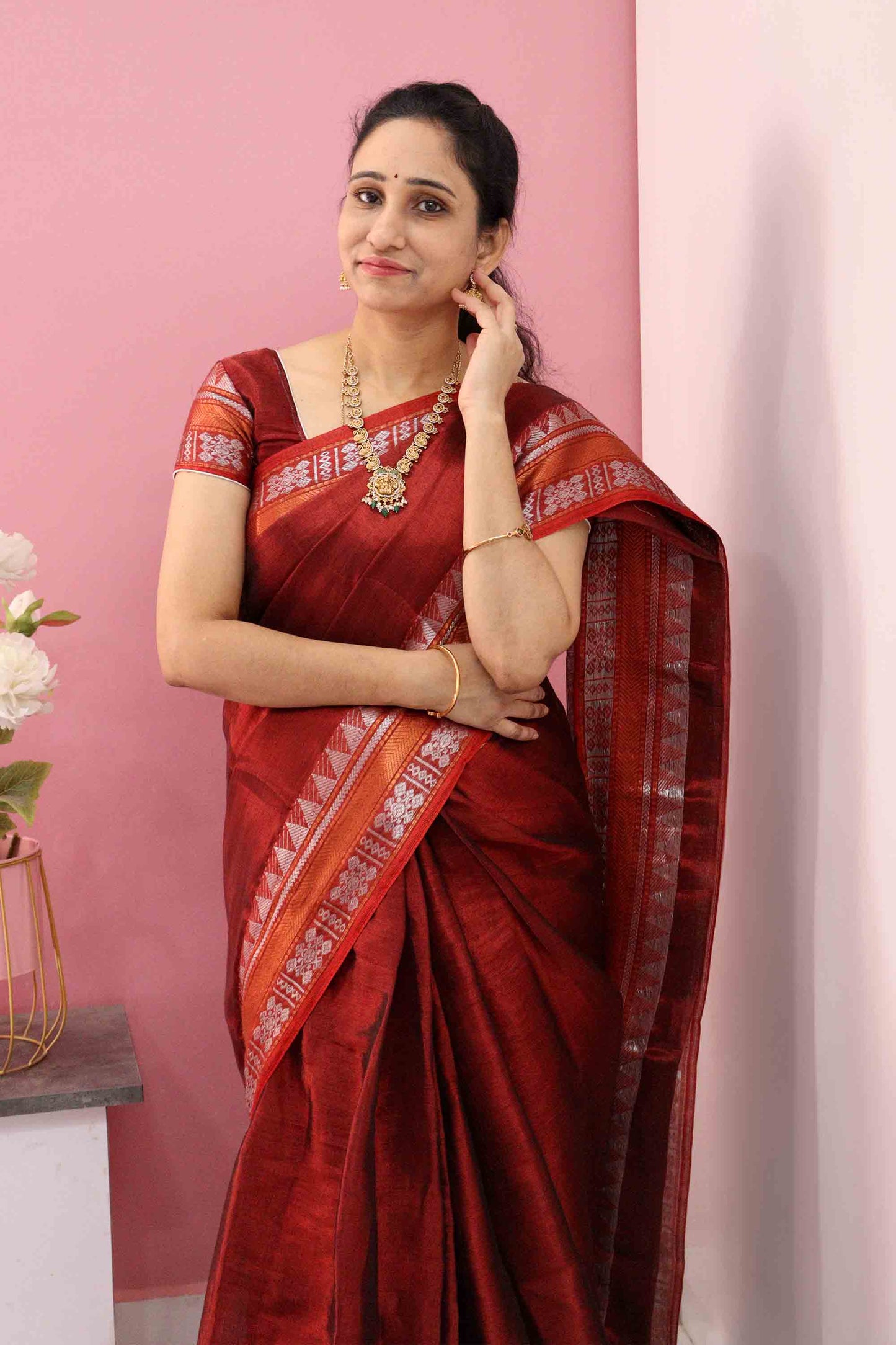 DC109 | Tissue Cotton Dual Tone Saree with Silver & Gold Zari | Lightweight Elegant Saree