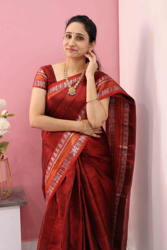 DC109 | Tissue Cotton Dual Tone Saree with Silver & Gold Zari | Lightweight Elegant Saree