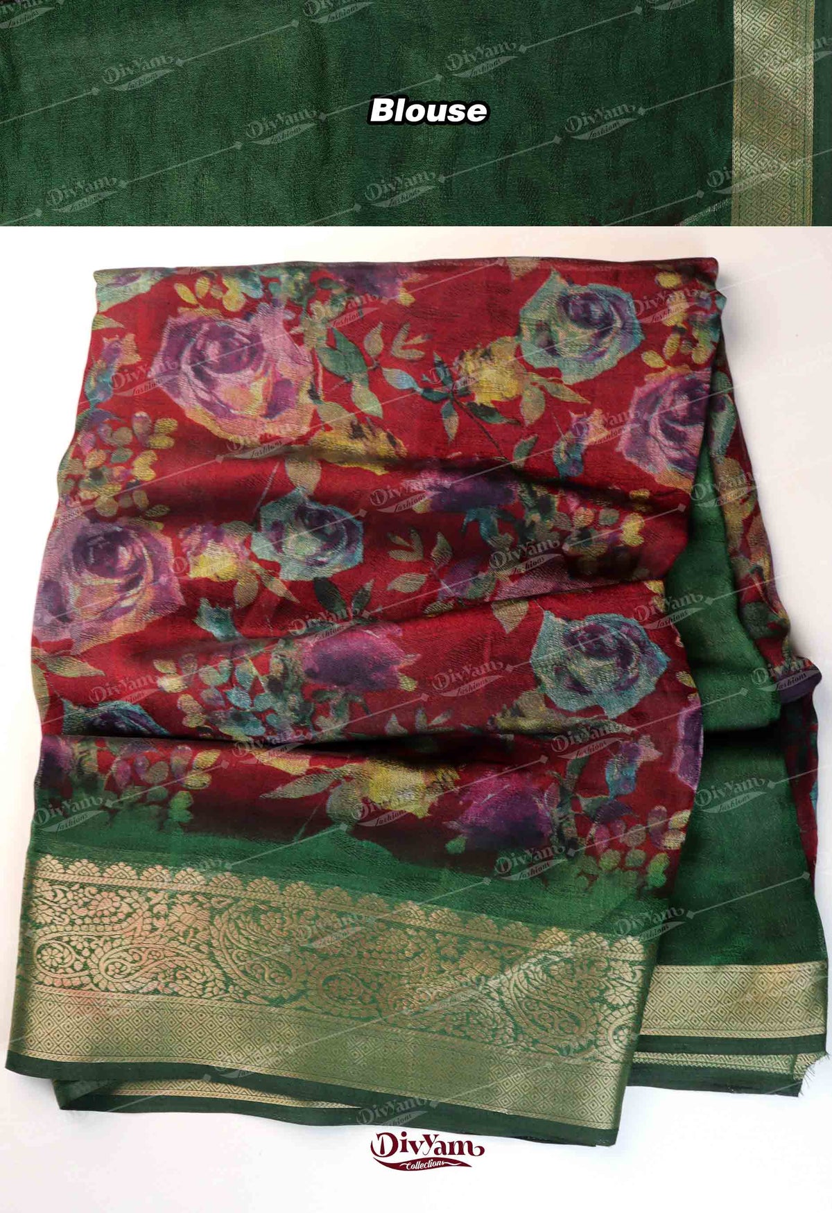 DC292 | Soft Moss Georgette Silk Saree with Self Floral Design & Jacquard Border