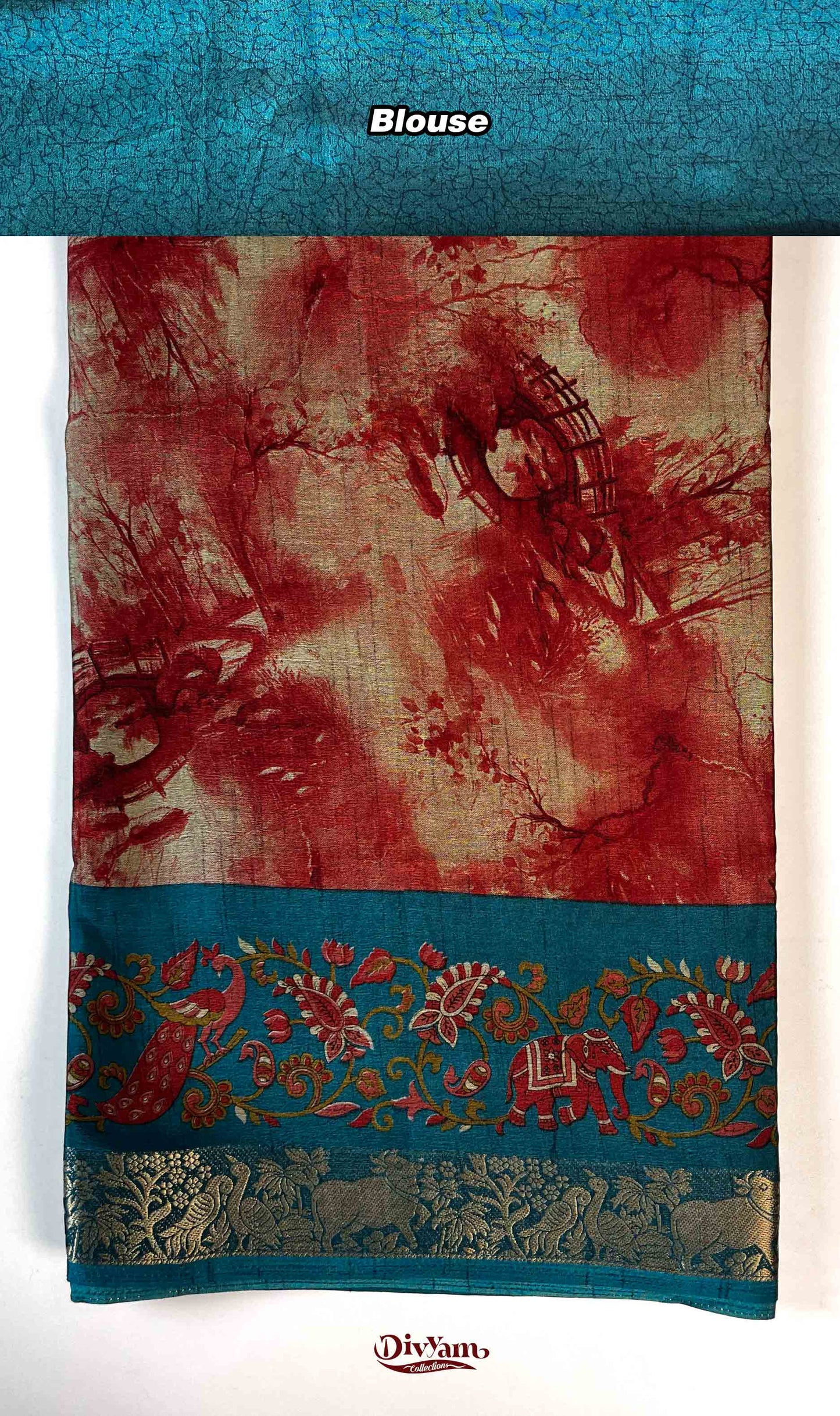 DC189 | Shibori Style Printed Saree with Narayanpet Border & Contrast Blouse