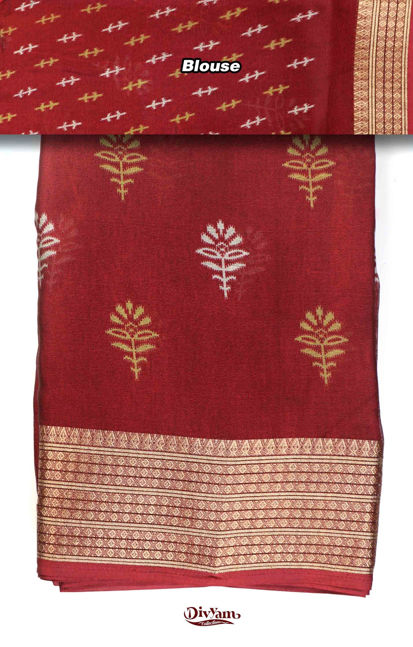 DC257 | Chinnon Crepe Saree with Floral Buttis & Jacquard Zari Border
