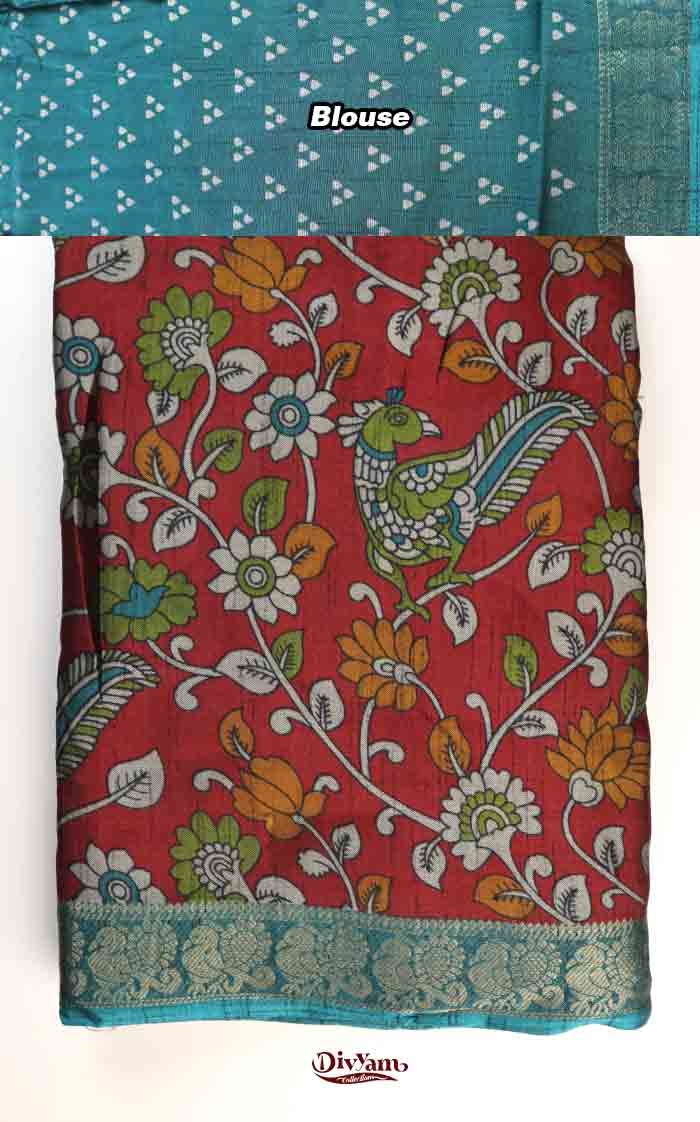 DC314 | Maheshwari Silk Saree with Kalamkari Floral Print & Running Blouse