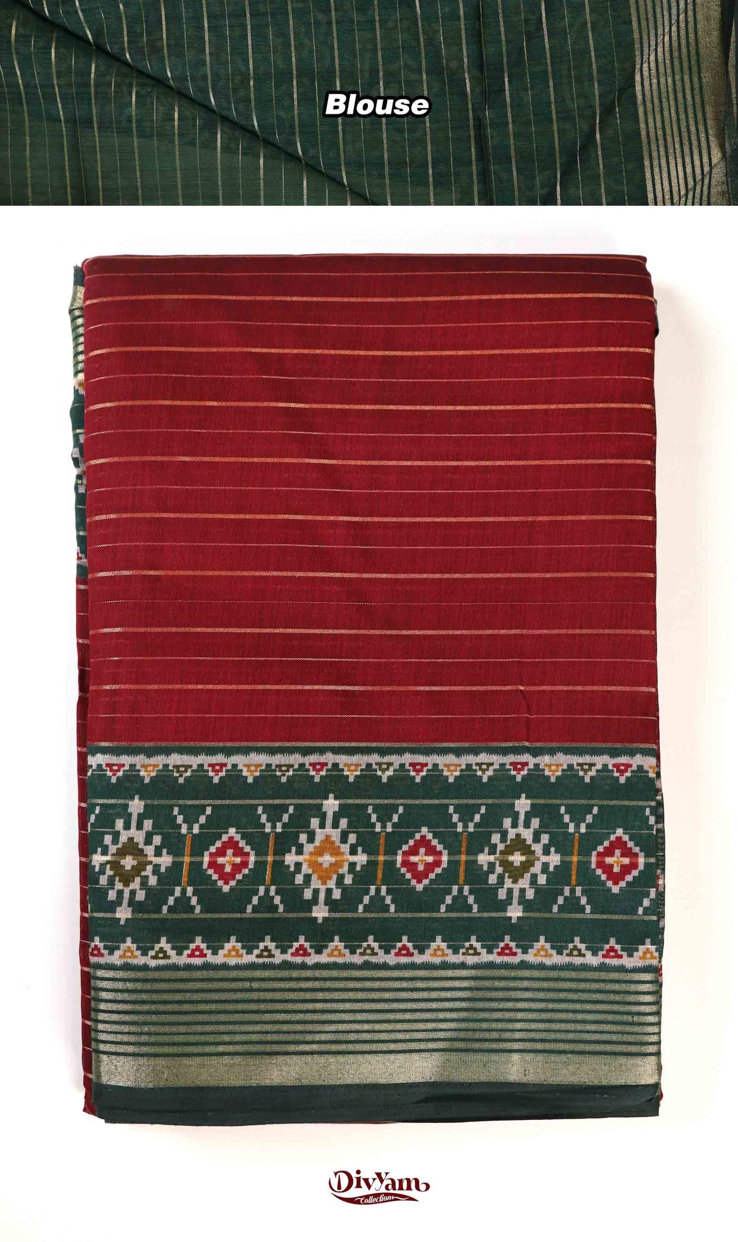 DC228 | Mangalagiri Silk Saree with Zari Lines & Ikat Patola Border
