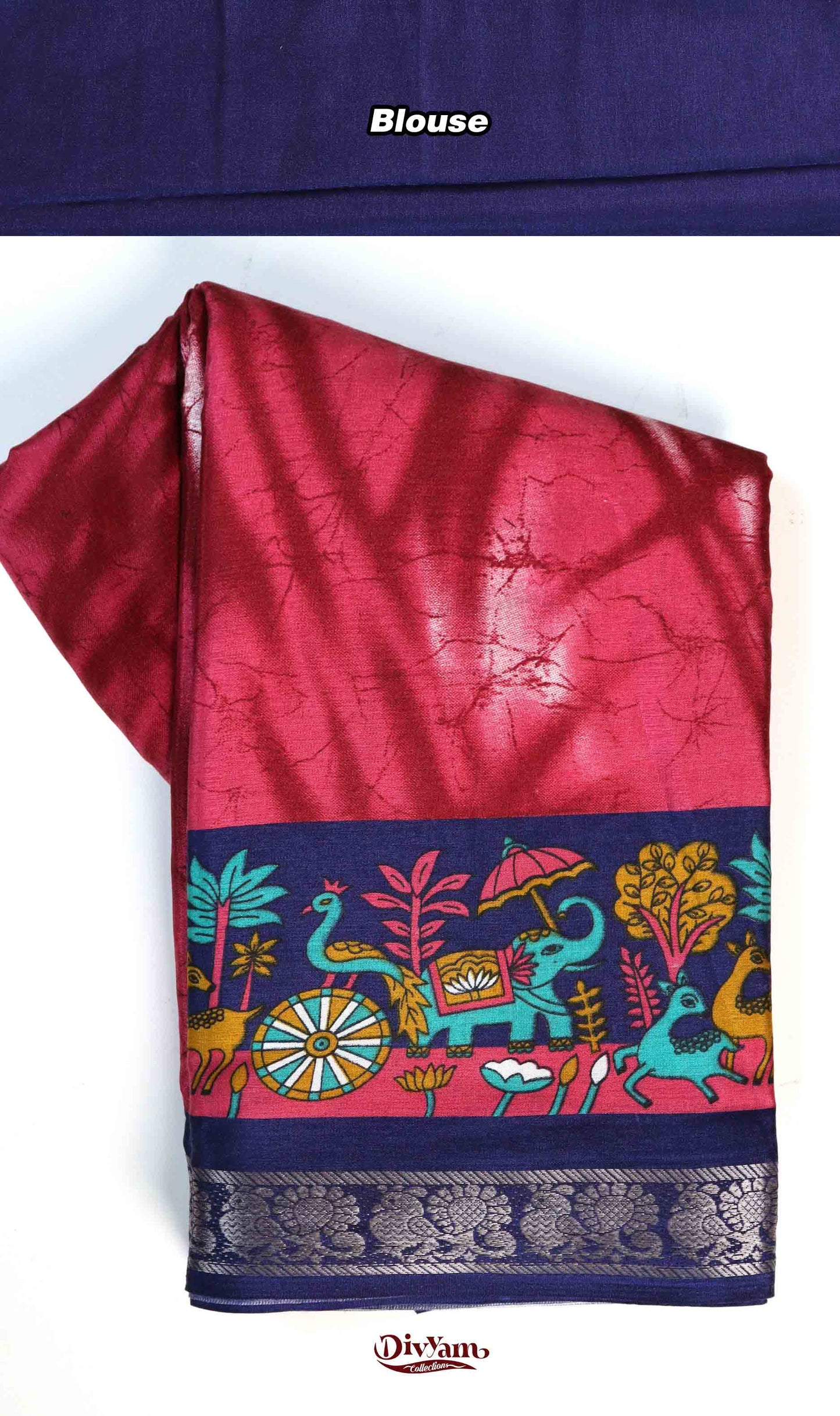 DC195 | Maheshwari Silk Shibori Print Saree with Pichwai Border & Narayanpet Jari Border