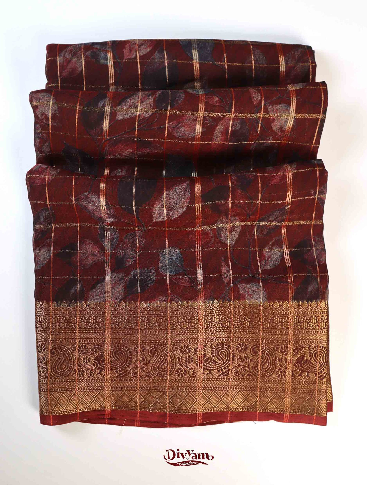 DC245 | Premium Viscose Georgette Saree with Zari Checks & Grand Border