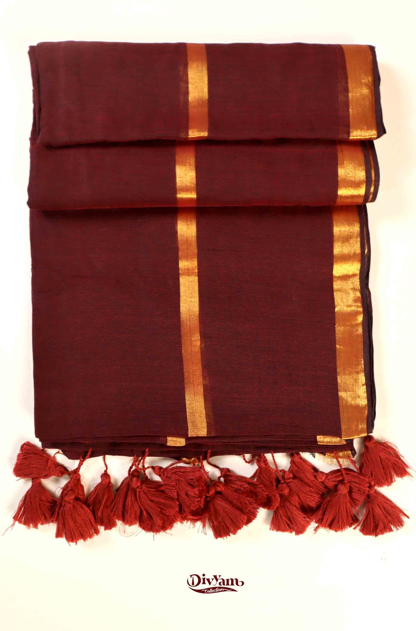 DC185 | Pure Soft Mul 120 count Cotton Plain Saree with Premium Gape Border | Maroon Single Shade