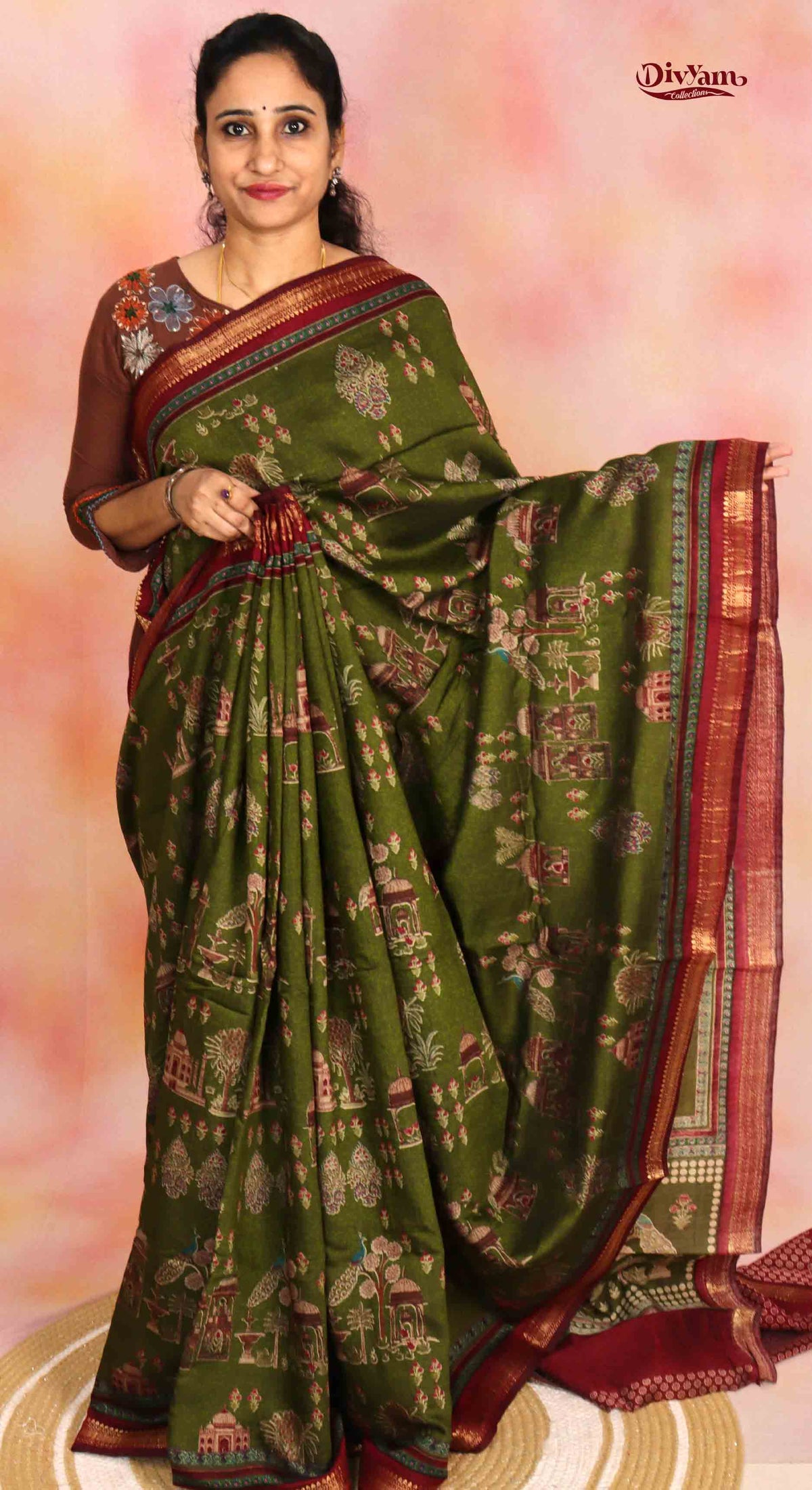 DC323 | Mangalagiri Silk Saree with Crushed Texture & Kalamkari Design