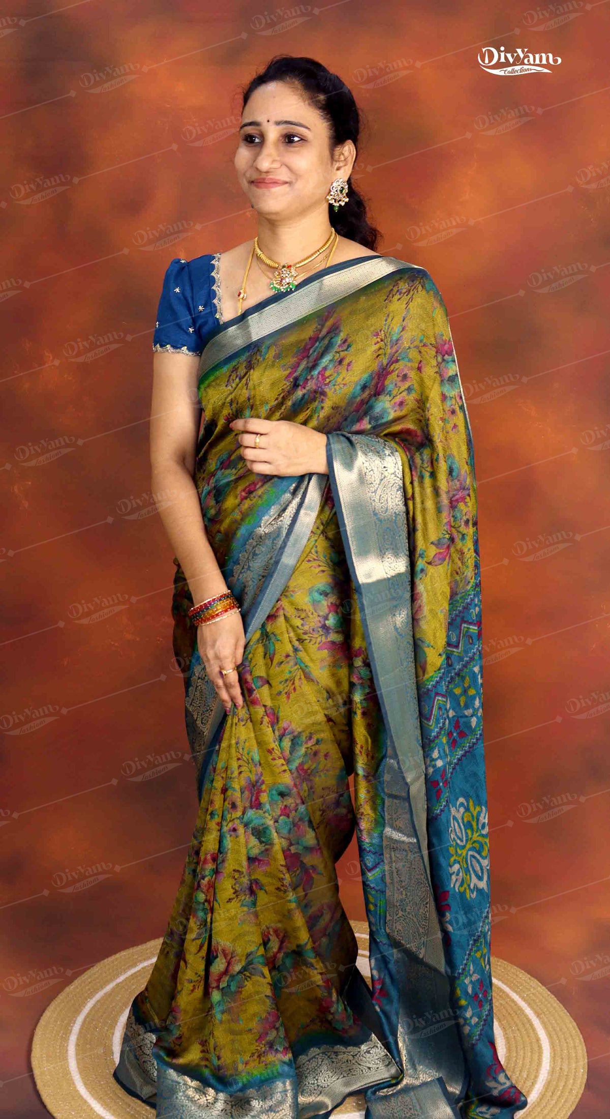 DC292 | Soft Moss Georgette Silk Saree with Self Floral Design & Jacquard Border