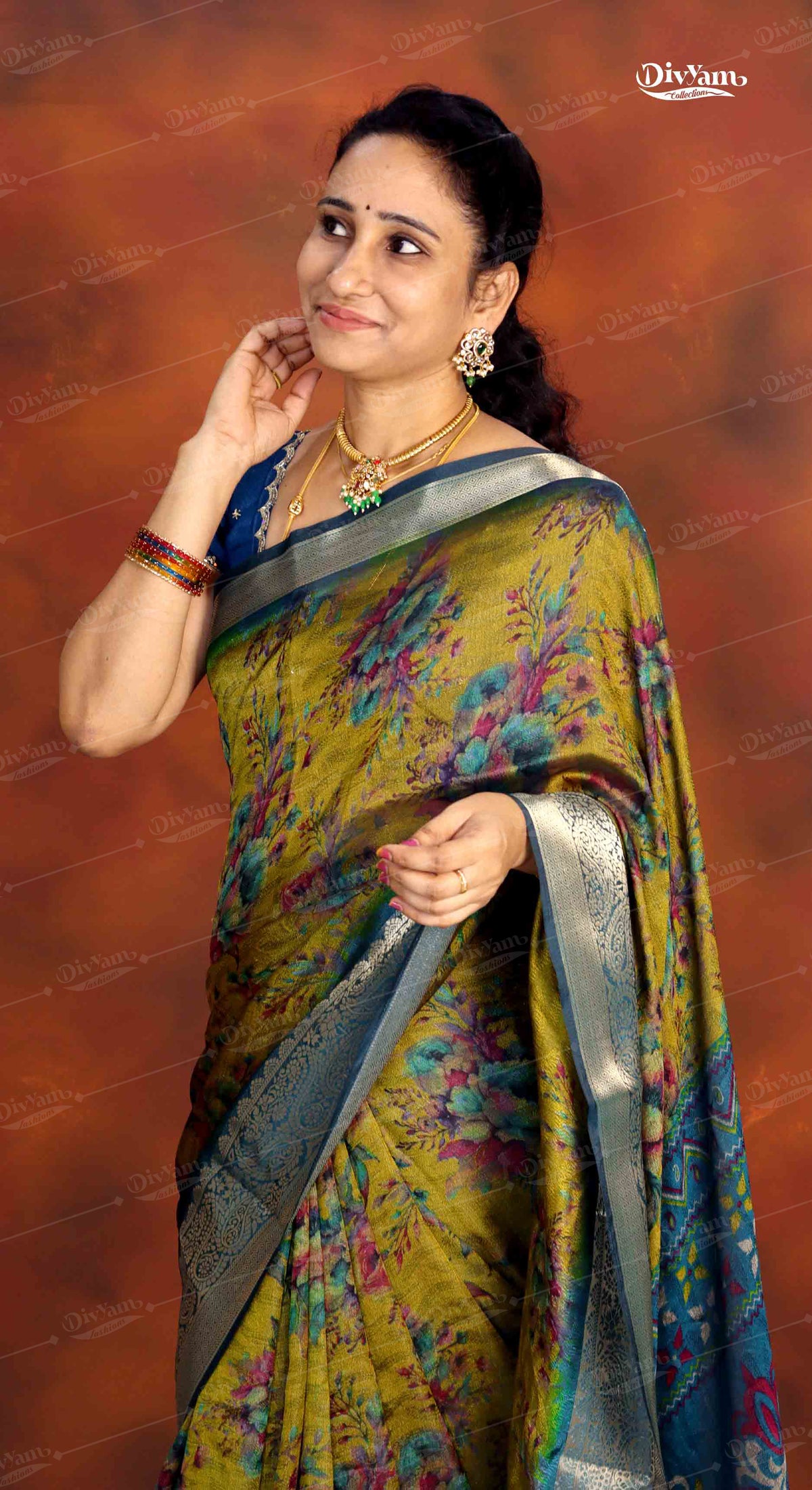 DC292 | Soft Moss Georgette Silk Saree with Self Floral Design & Jacquard Border
