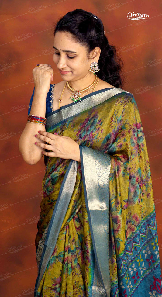 DC292 | Soft Moss Georgette Silk Saree with Self Floral Design & Jacquard Border
