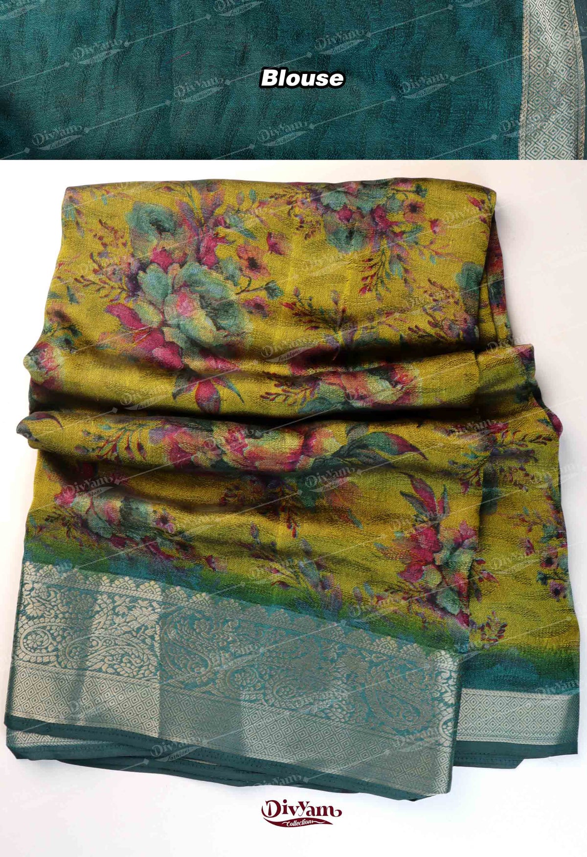 DC292 | Soft Moss Georgette Silk Saree with Self Floral Design & Jacquard Border