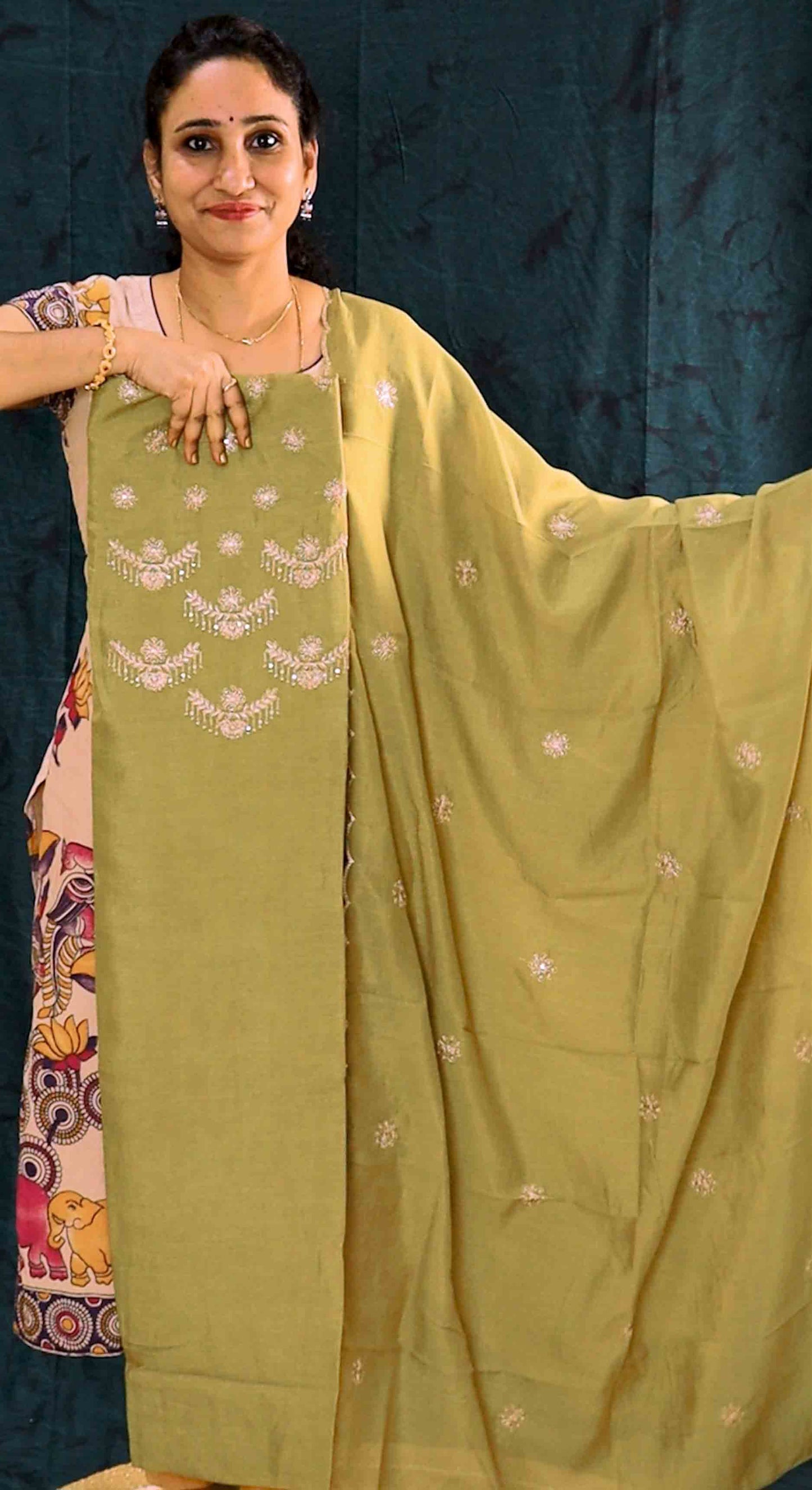 DC255 | Vichitra 3 Piece Dress Material with Thread & Sequence Work