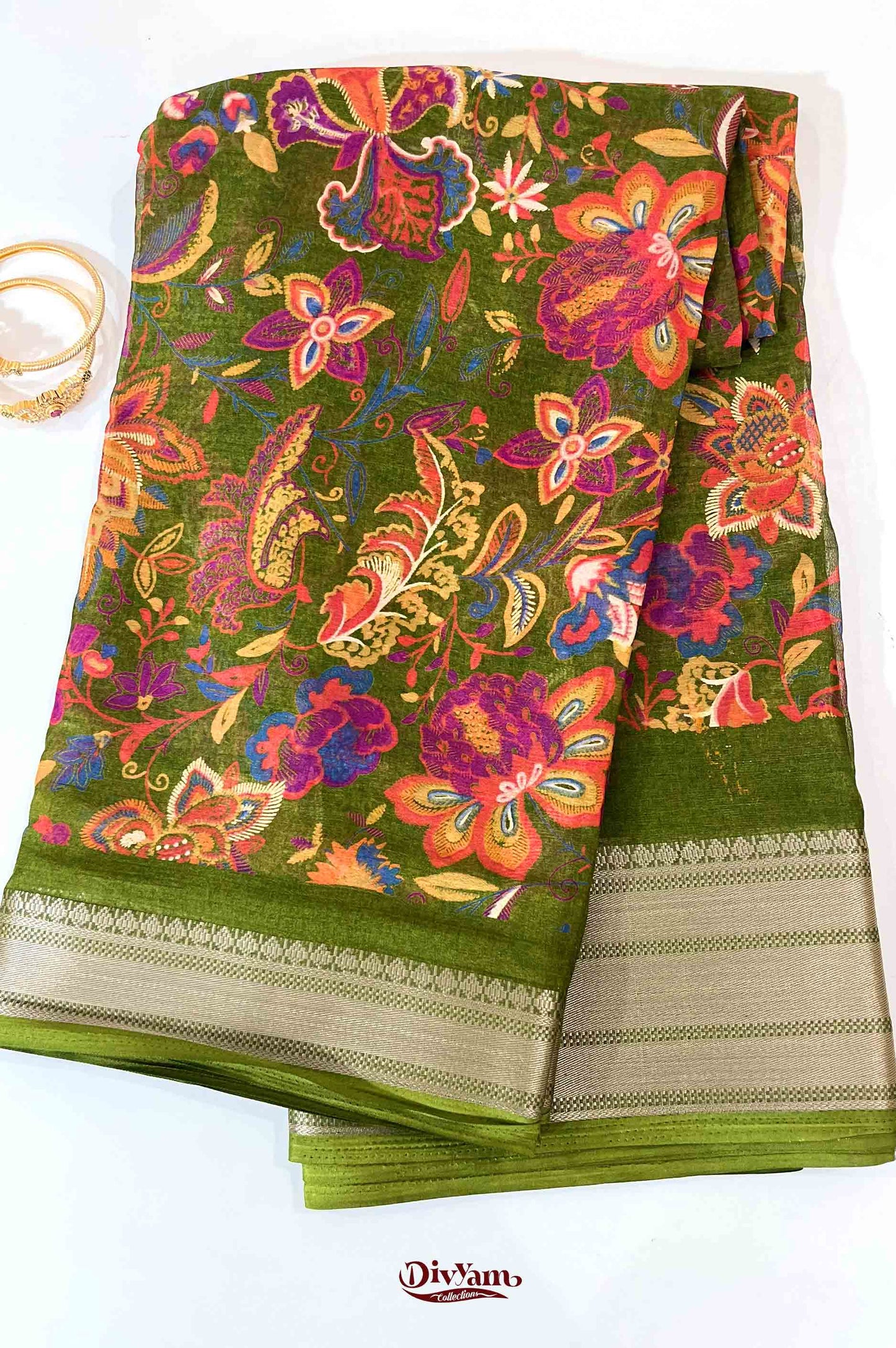 DC218 | Chinon Georgette Kalamkari Floral Saree with Blouse
