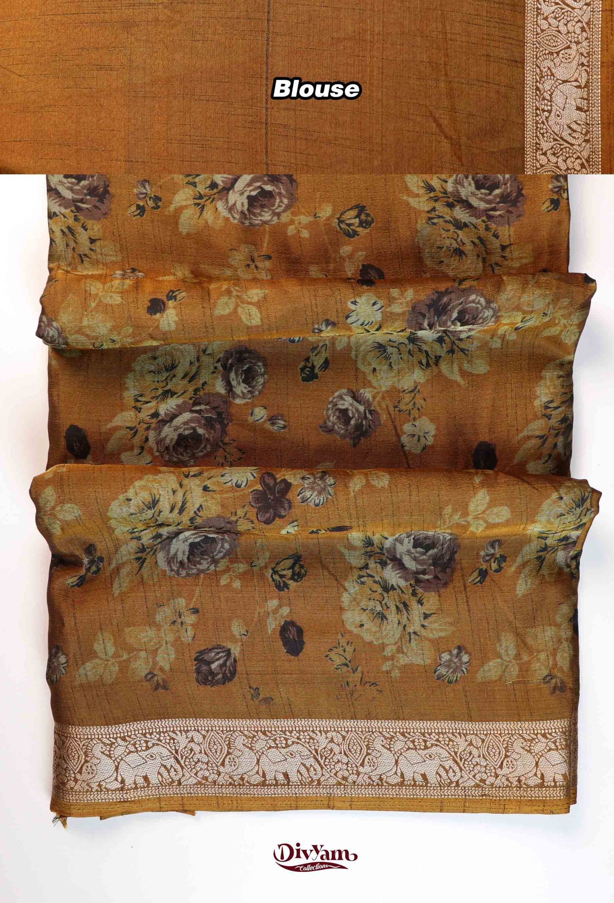 DC273 | Maheshwari Silk Saree with Floral Print & Rich Pichwai Jari Border