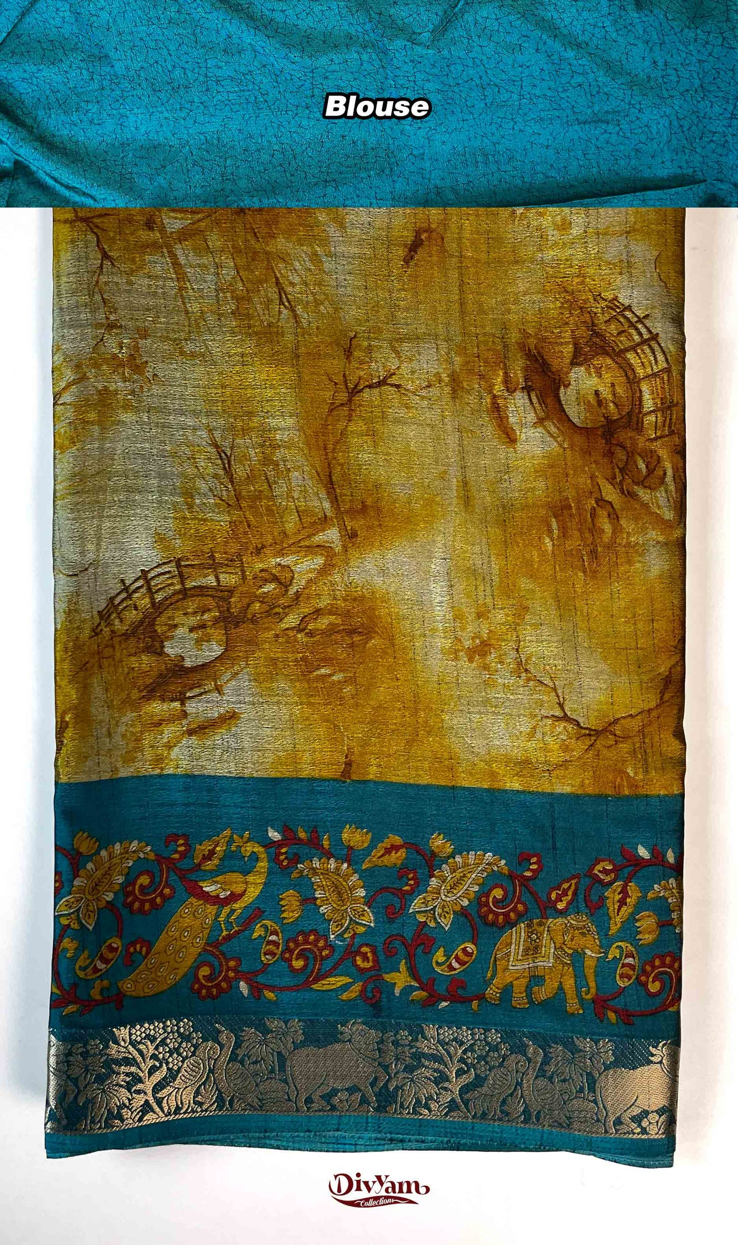 DC189 | Shibori Style Printed Saree with Narayanpet Border & Contrast Blouse