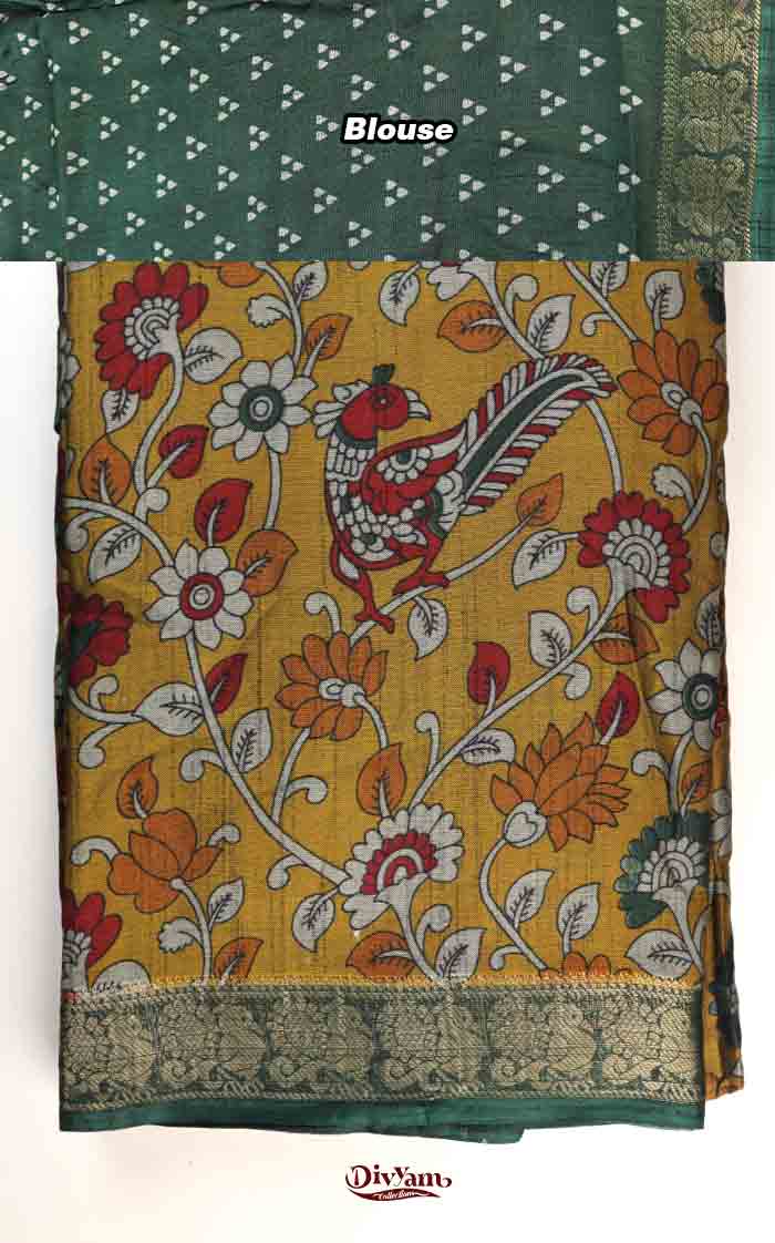 DC314 | Maheshwari Silk Saree with Kalamkari Floral Print & Running Blouse