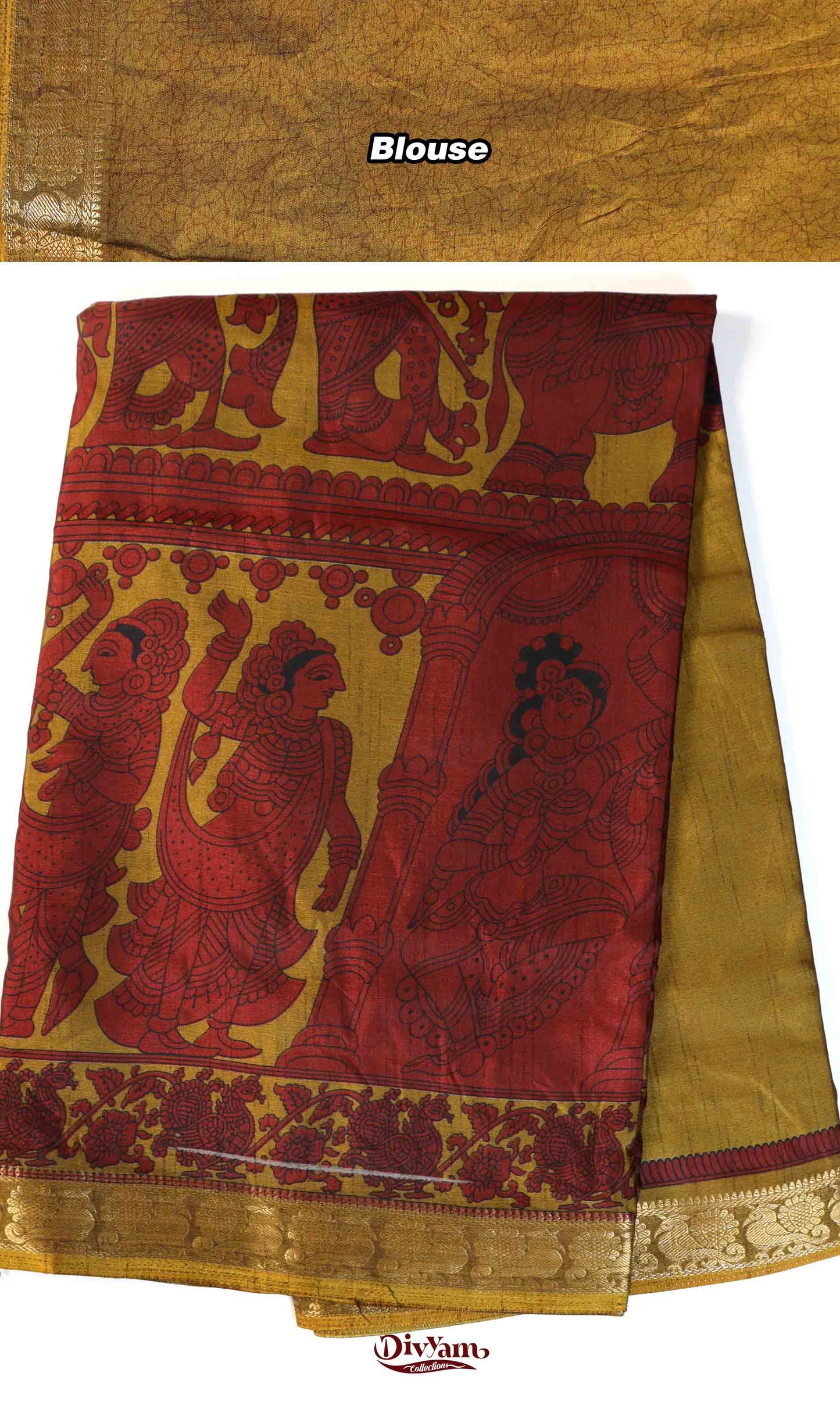 DC199 | Maheshwari Silk Pen Kalamkari Saree with Contrast Colours & Narayanpet Border