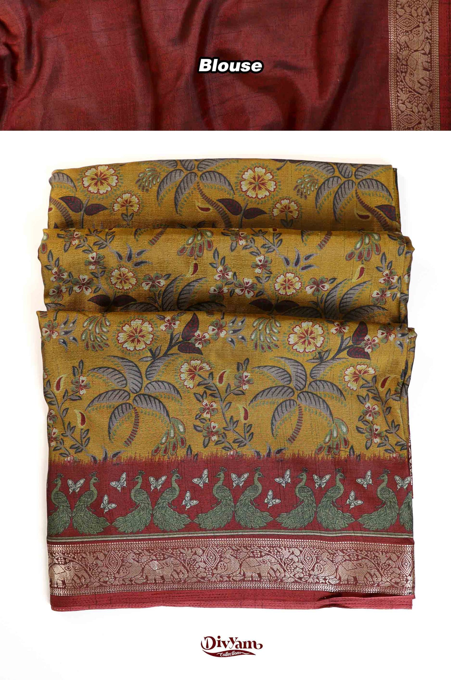 Maheshwari Silk Saree with Kalamkari Print & Narayanpet Border | DC242