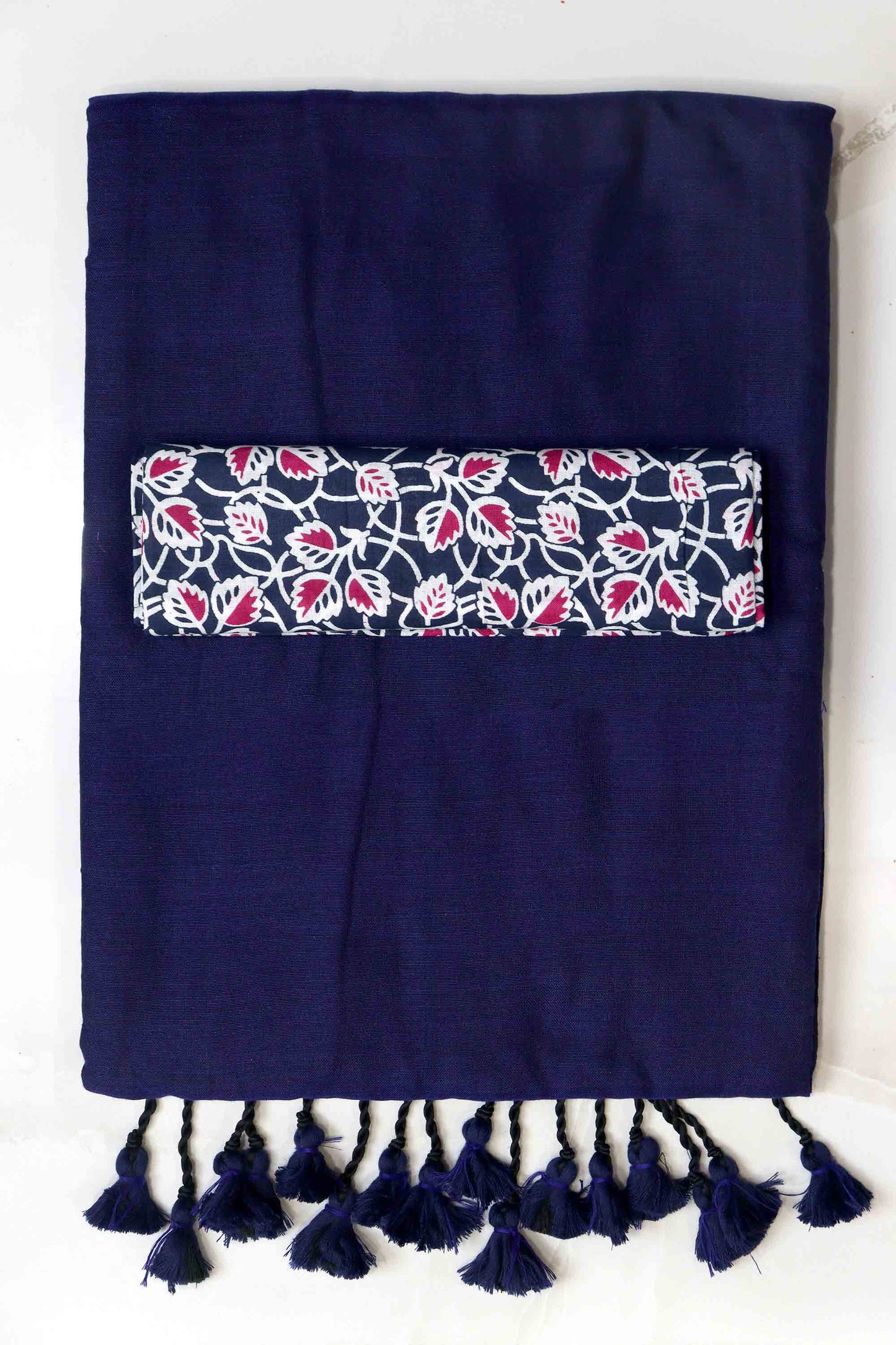 DC119 | Handloom Plain Khadi Cotton Saree with Contrast Ikat Blouse | Tasselled Pallu | 6 Colours