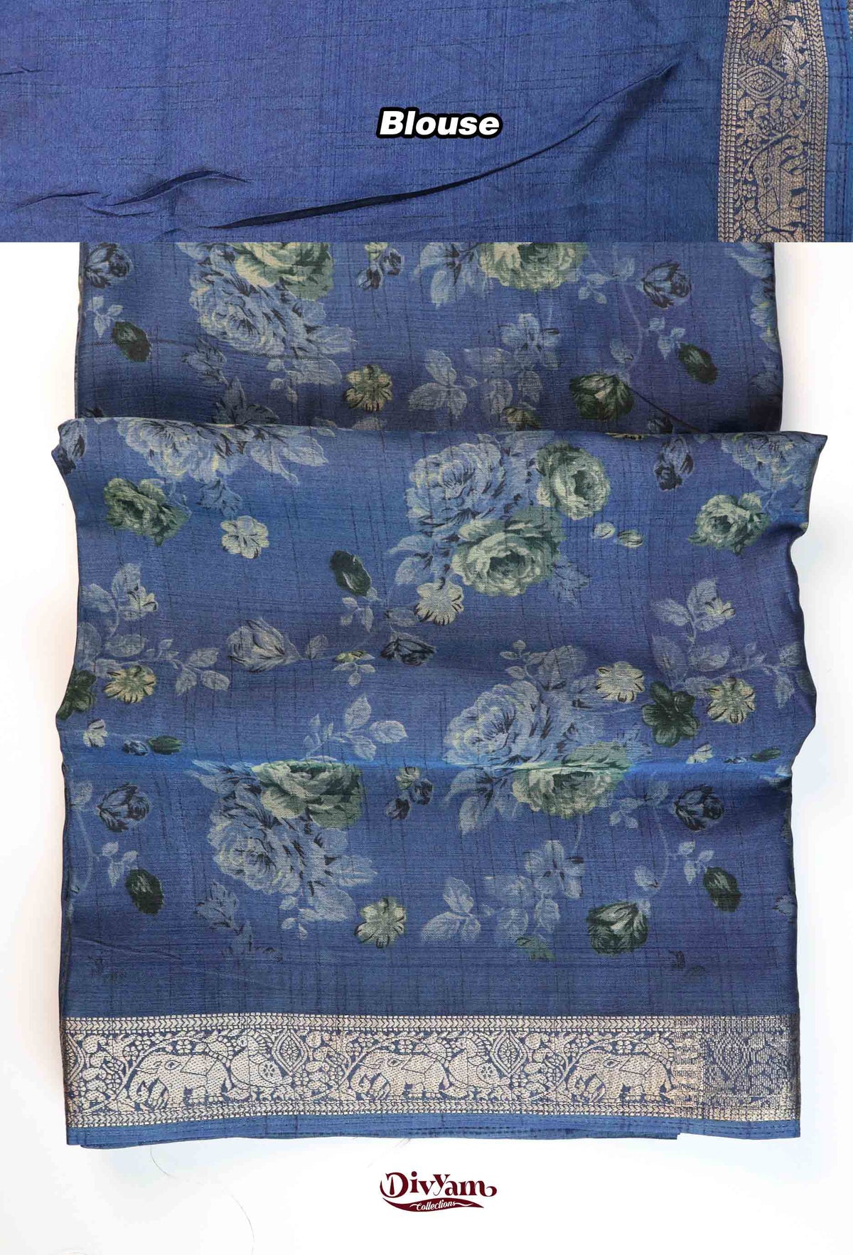 DC273 | Maheshwari Silk Saree with Floral Print & Rich Pichwai Jari Border