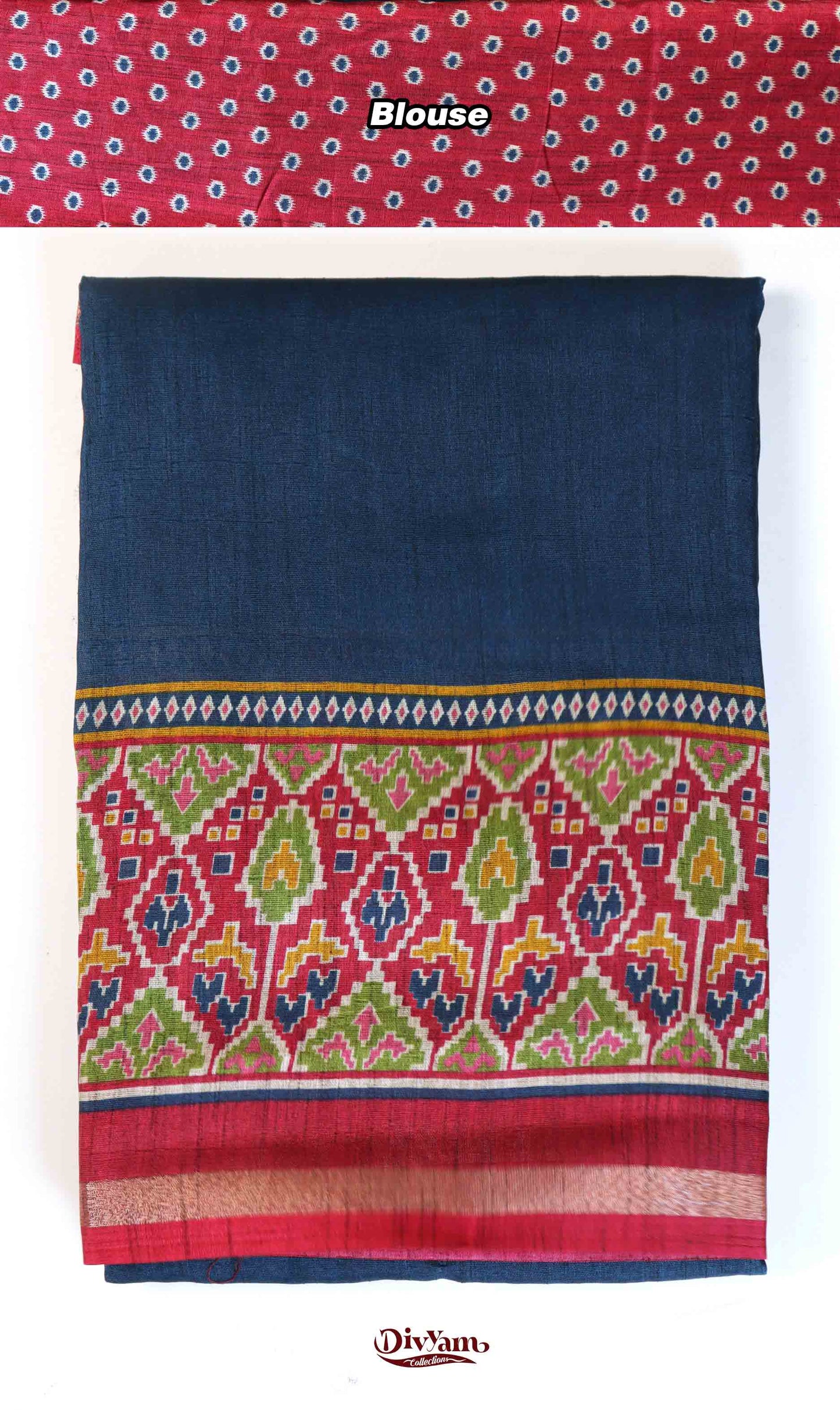 DC180 | Maheshwari Silk Saree with Ikat-Inspired Border & Contrast Motif Blouse | Soft Comfort Collection