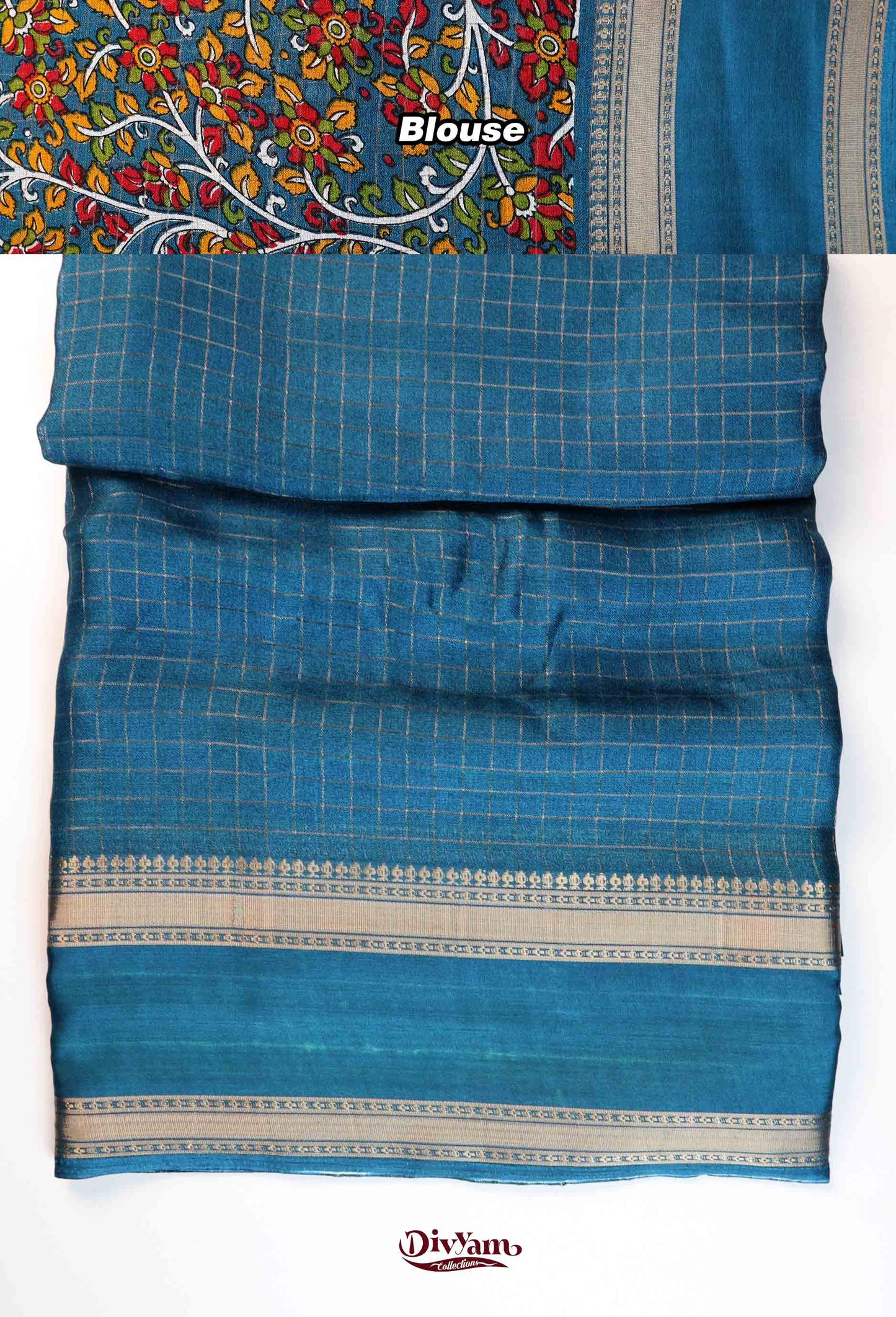 DC274 | Fancy Georgette Saree with Zari Checks & Kalamkari Blouse