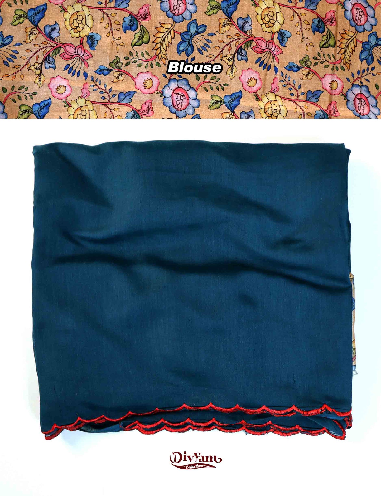 DC200 | Fancy Cotton Plain Saree with Kalamkari Printed Blouse Piece