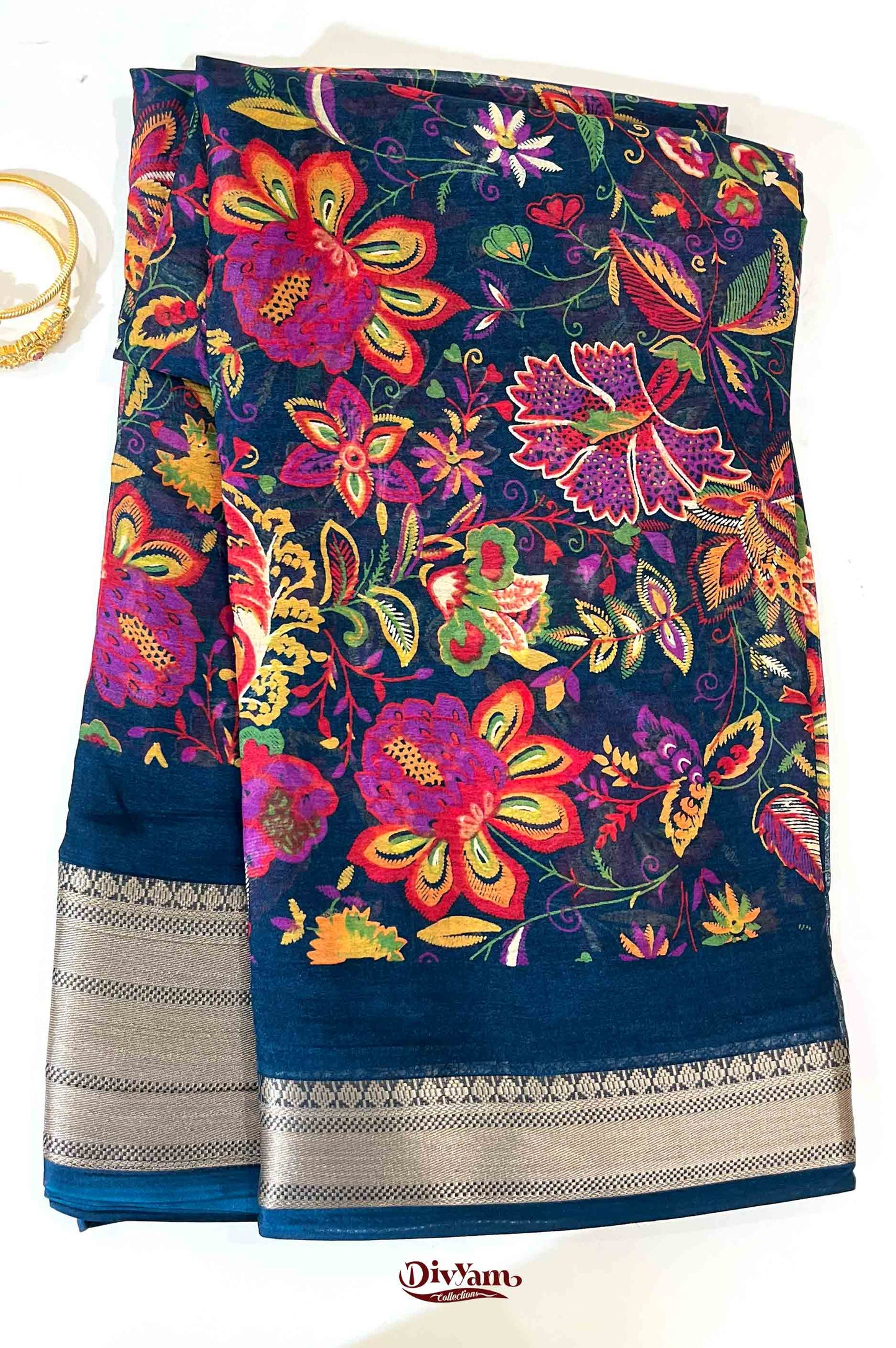 DC218 | Chinon Georgette Kalamkari Floral Saree with Blouse