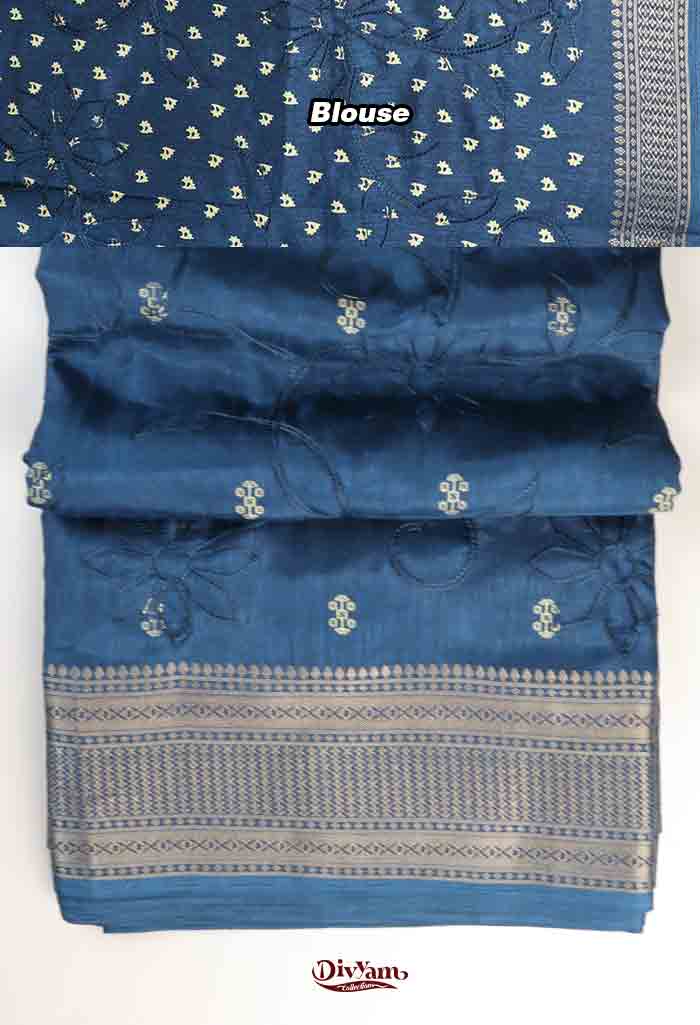 DC311 | Semi Jutti Silk Saree with Self-Colour Embroidery, Motif Print & Jacquard Border