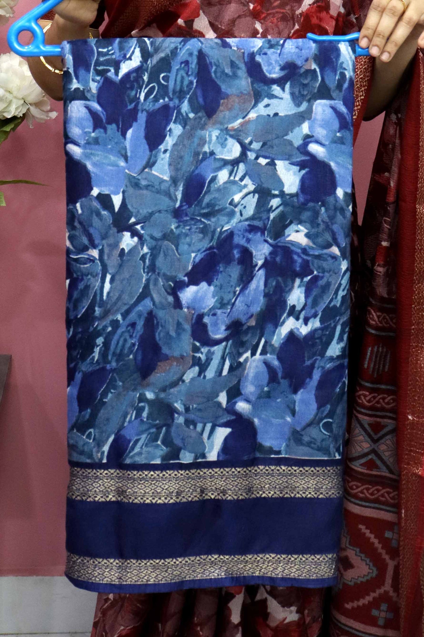 DC104 | Fancy Crushed Silk Saree with Contrast Gap Border & Running Blouse | Premium Soft Lightweight Saree
