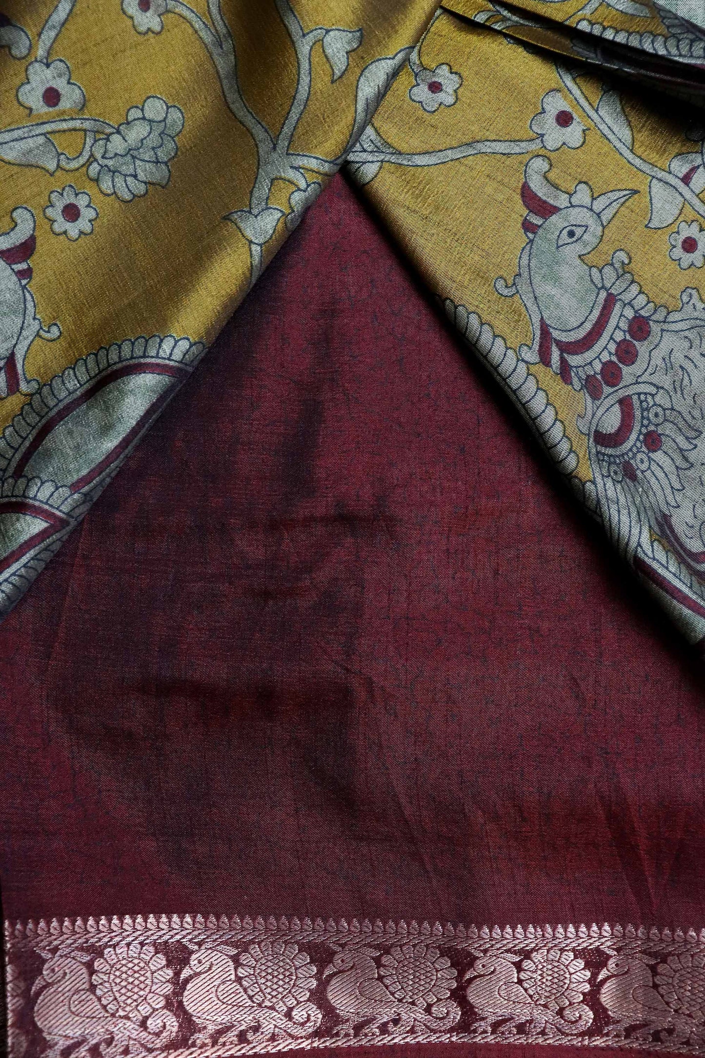 DC102 | Maheshwari Silk Saree | Narayanapattu Border & Kalamkari Print | 6 Beautiful colours
