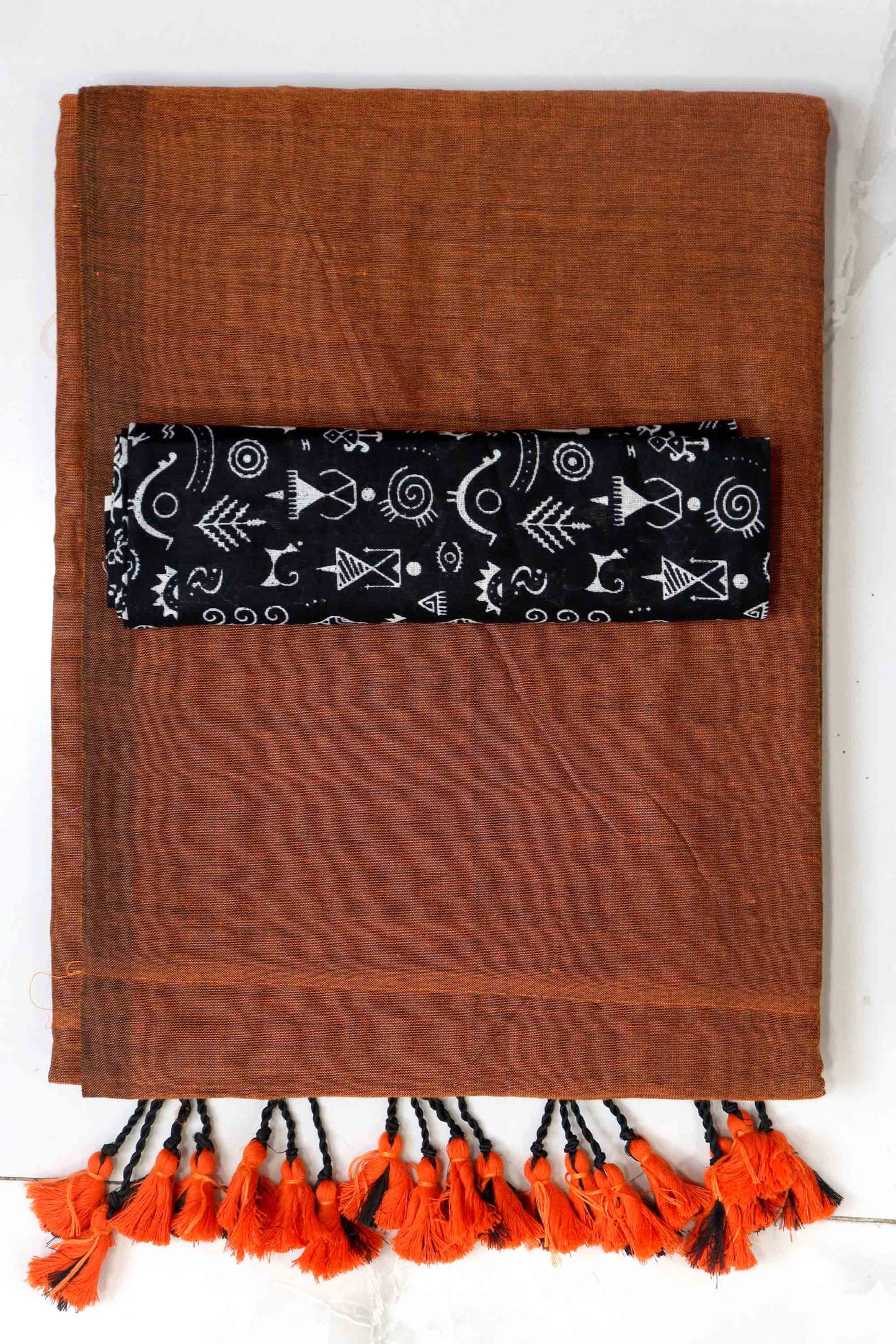 DC119 | Handloom Plain Khadi Cotton Saree with Contrast Ikat Blouse | Tasselled Pallu | 6 Colours