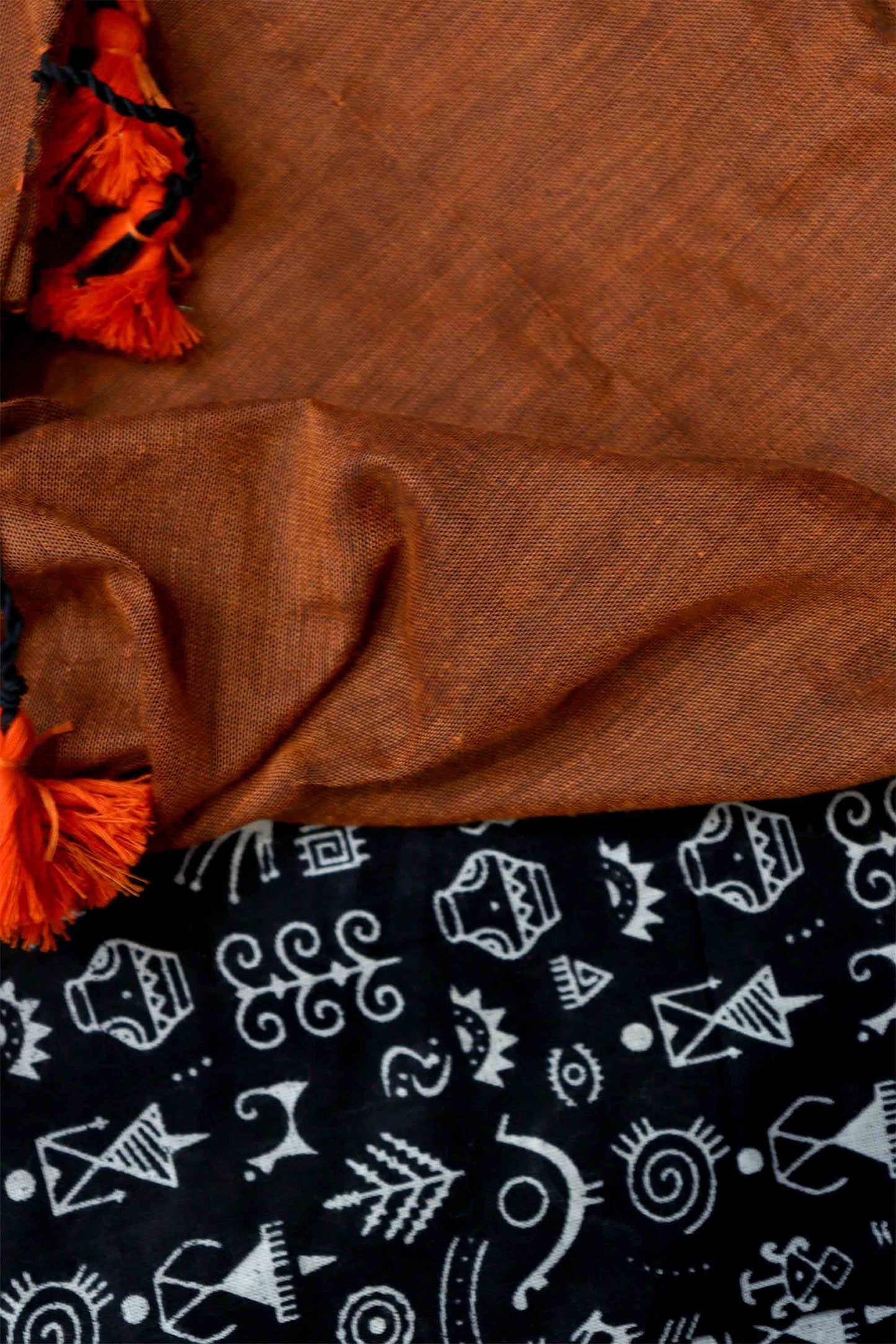 DC119 | Handloom Plain Khadi Cotton Saree with Contrast Ikat Blouse | Tasselled Pallu | 6 Colours
