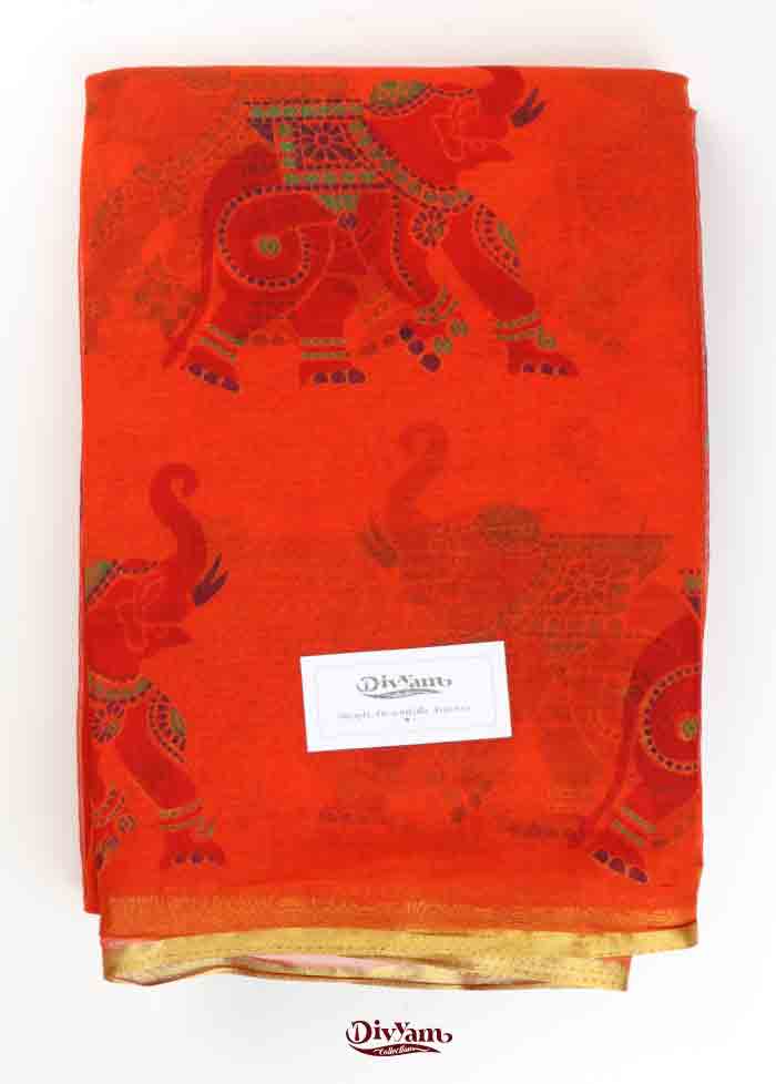 DC321  Lightweight Chiffon Saree with Kalamkari Designs