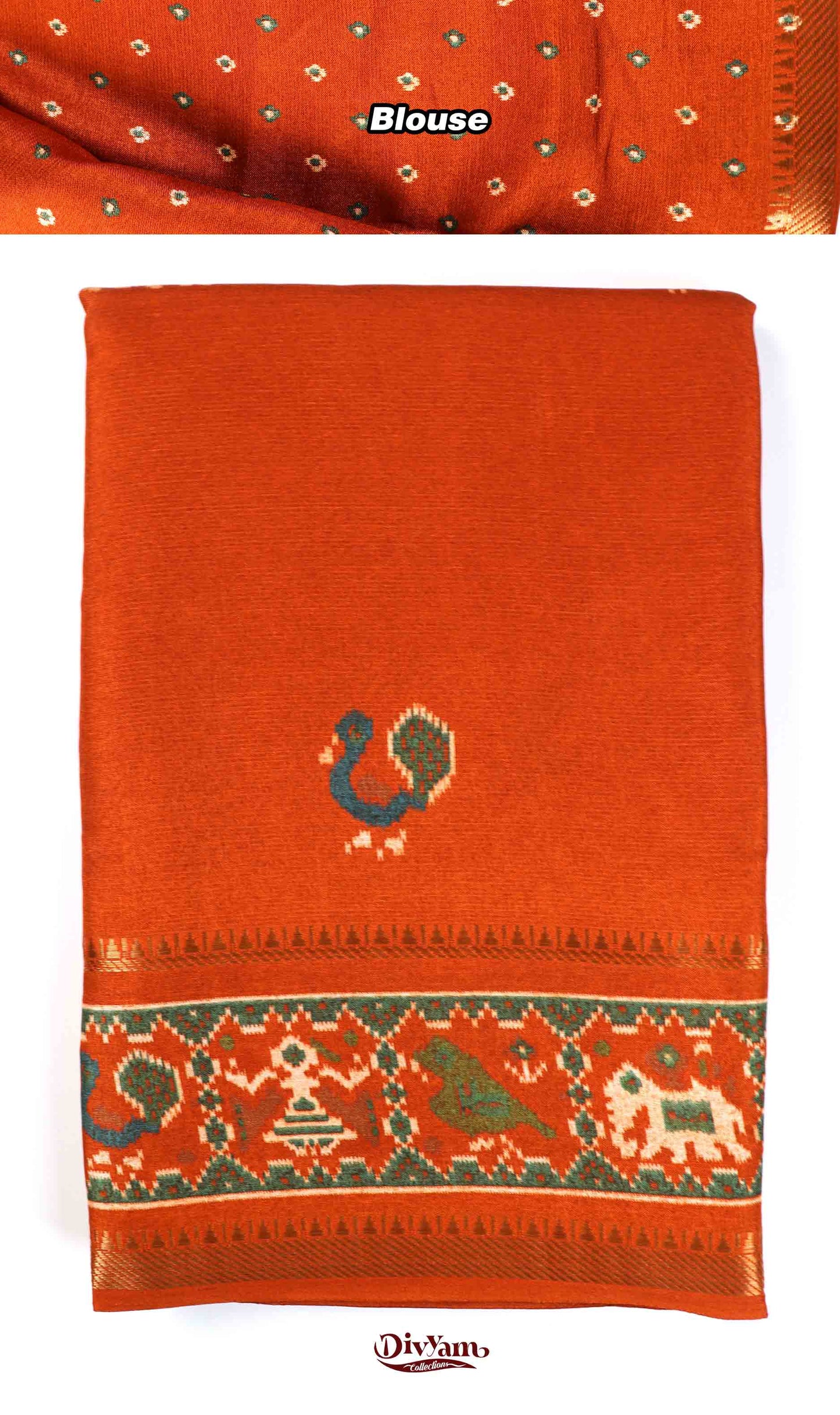 DC238 | Soft Silk Saree with Patola Design & Zari Temple Gap Border