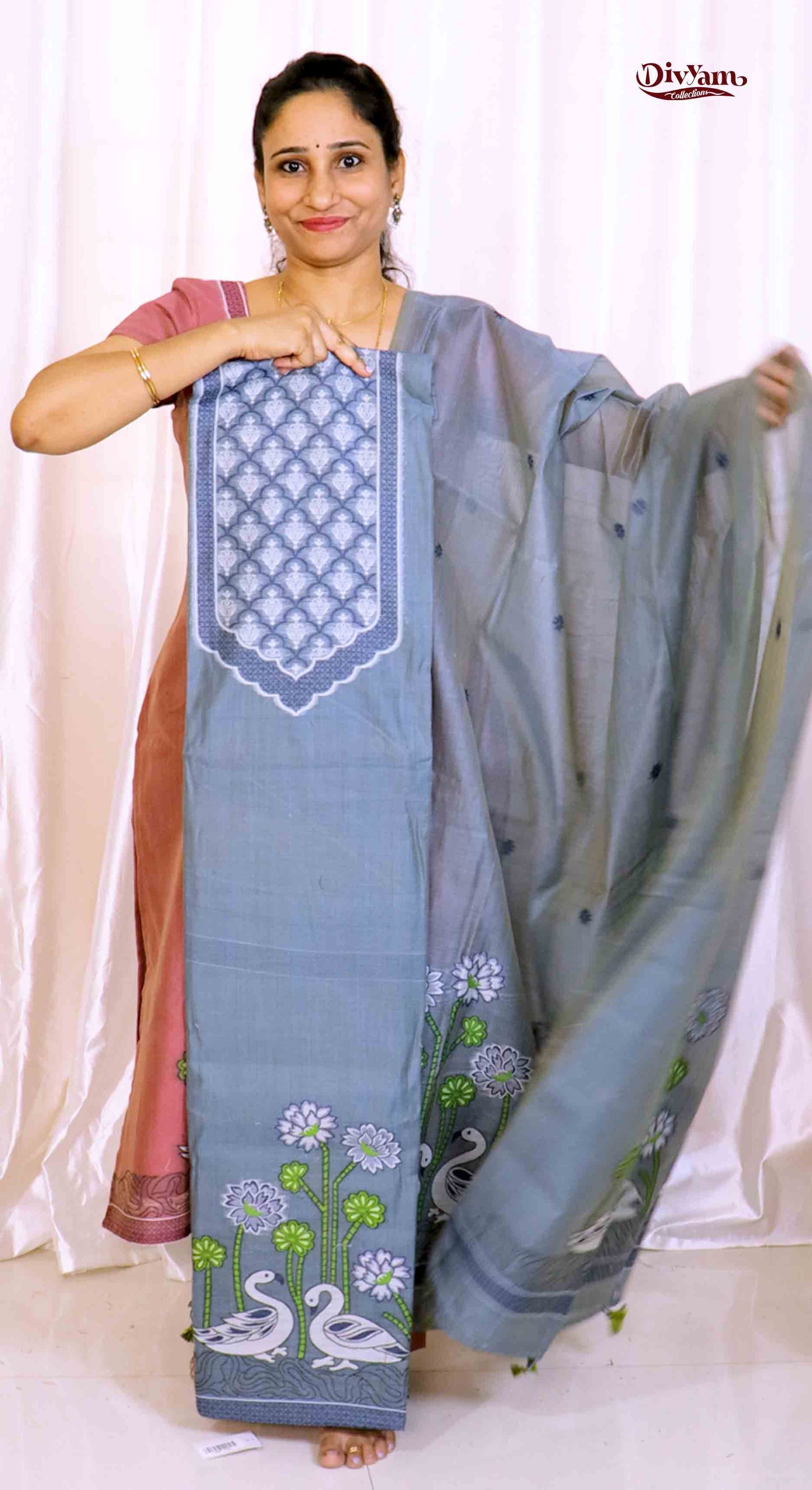 DC206 | Pure Jamdhani Cotton Linen 3 Piece Dress Material Sets