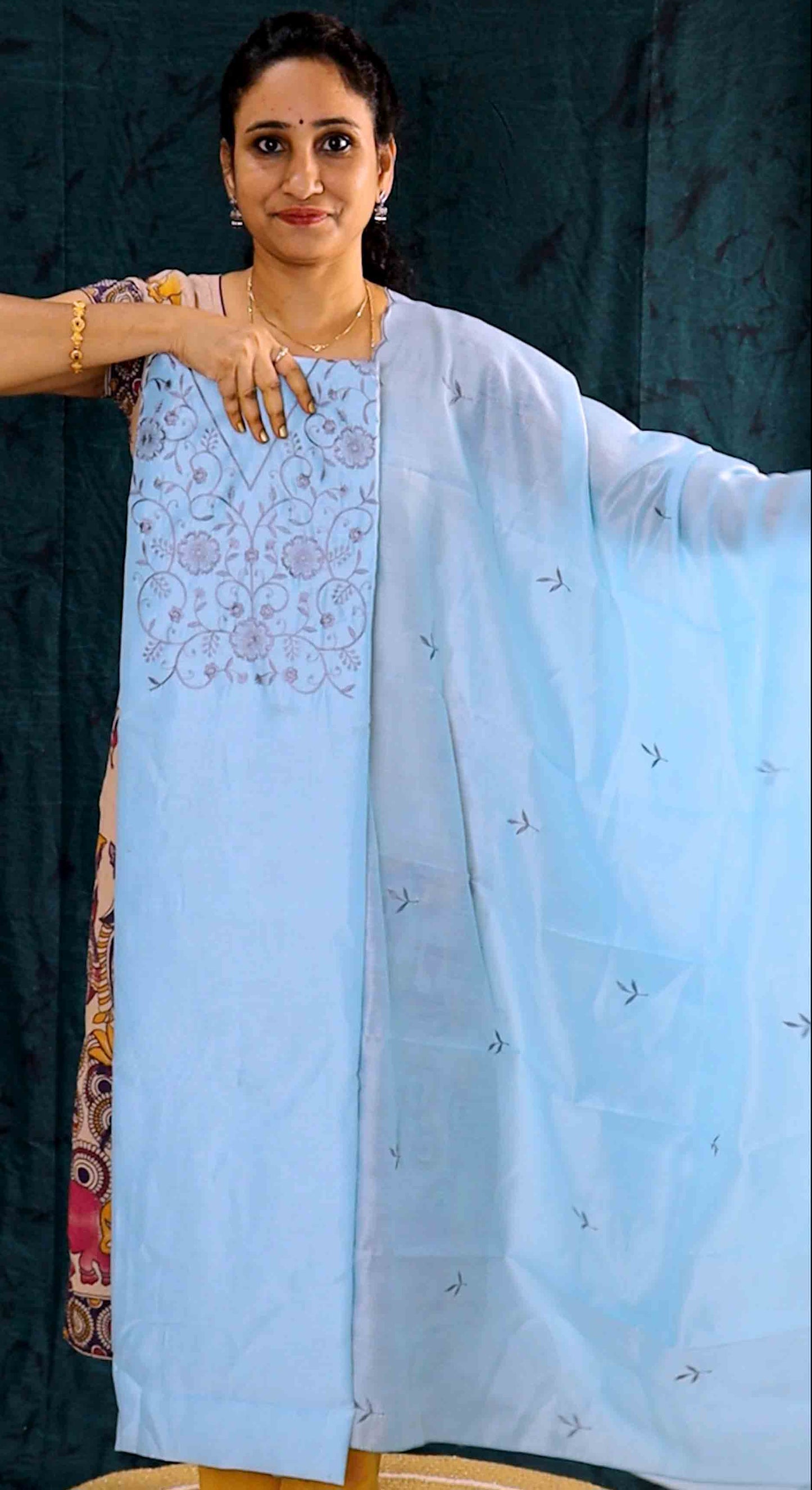 DC256 | Fancy Soft Silk 3 Piece Dress Material with Thread Embroidery